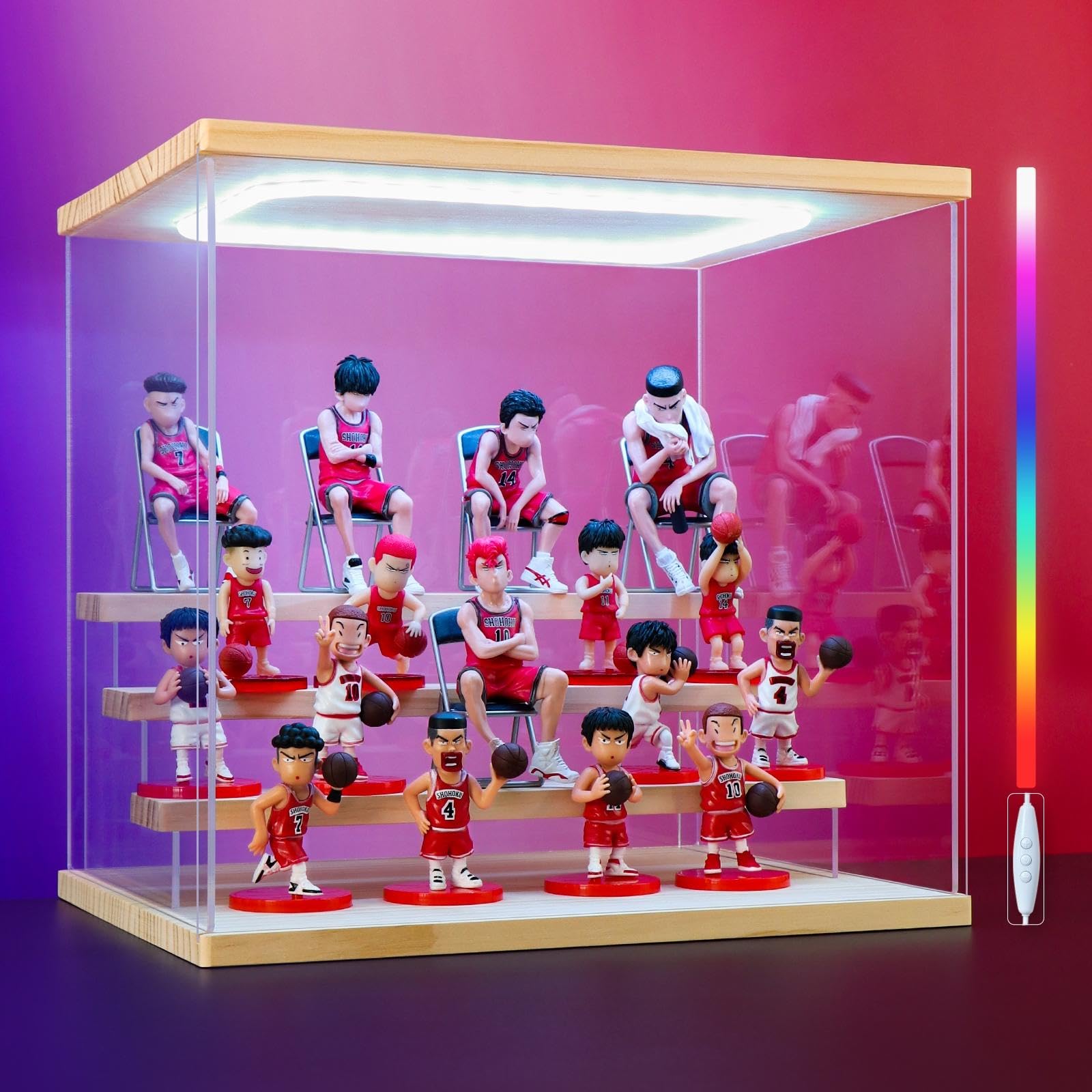 Clear Acrylic Display Case for Funko Pops & Action Figures - 4 Layer Dustproof Showcase with RGB Lighting, Multi-Tier Collectible Display Box,