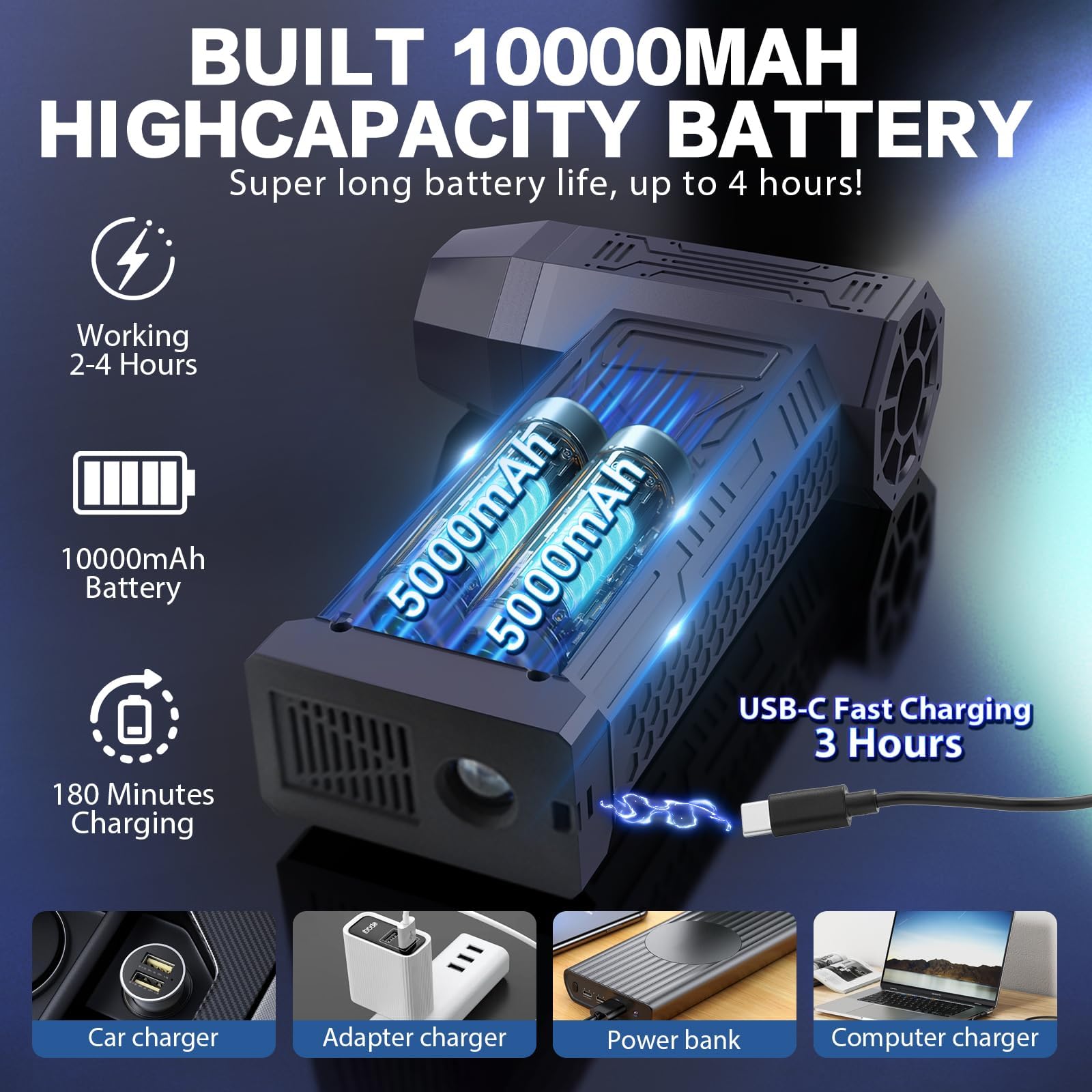 Soffiatore Aria Compressa-150000RPM/180W Rimuovi Polvere Aria Compressa,Mini Soffiatore,Aria Compressa a 3 Ingranaggi con Batteria Ricaricabile e Illuminazione a LED,Super Vento,per Computer,Tastiera