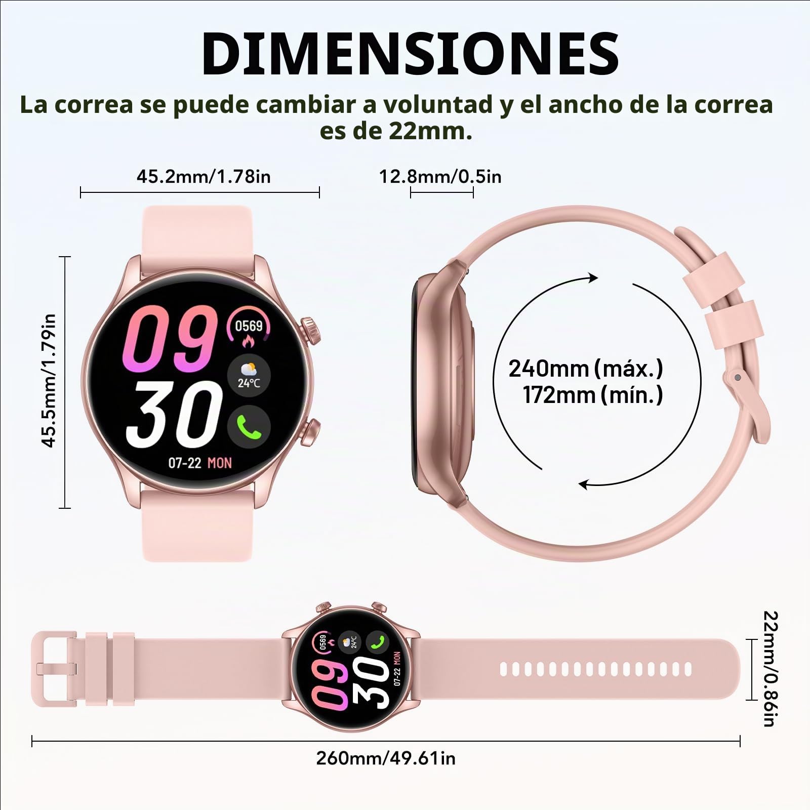 Reloj Inteligente Mujer, 1.39"Display Smartwatch con Llamadas, Smart Watch Monitor de Sueño/SpO2, Podómetro, 120+ Modos Deportivos, IP68 Impermeable Reloj Deportivo para Android iOS , Rose Gold