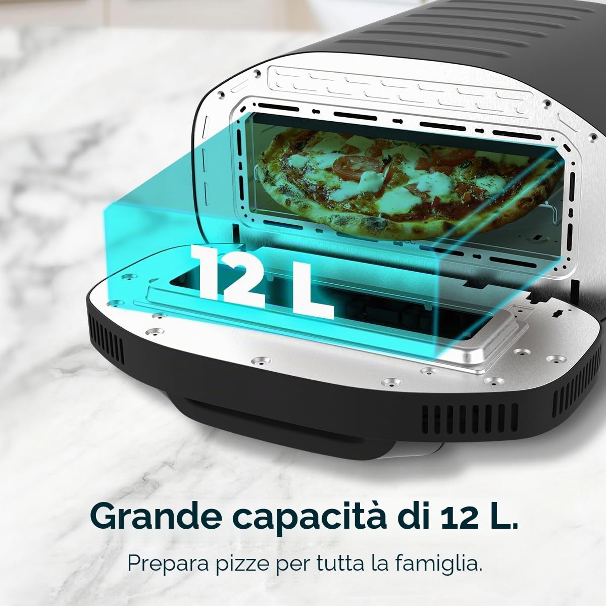 Cecotec Forno Elettrico per Pizza con Finestra Pizza&Co Tifosi. 1700W, Capacità 12 Litri, Controllo Digitale, Acciaio Rivestito, 8 Funzioni, Timer, Temperatura 80°C - 430°C, Luce Interna