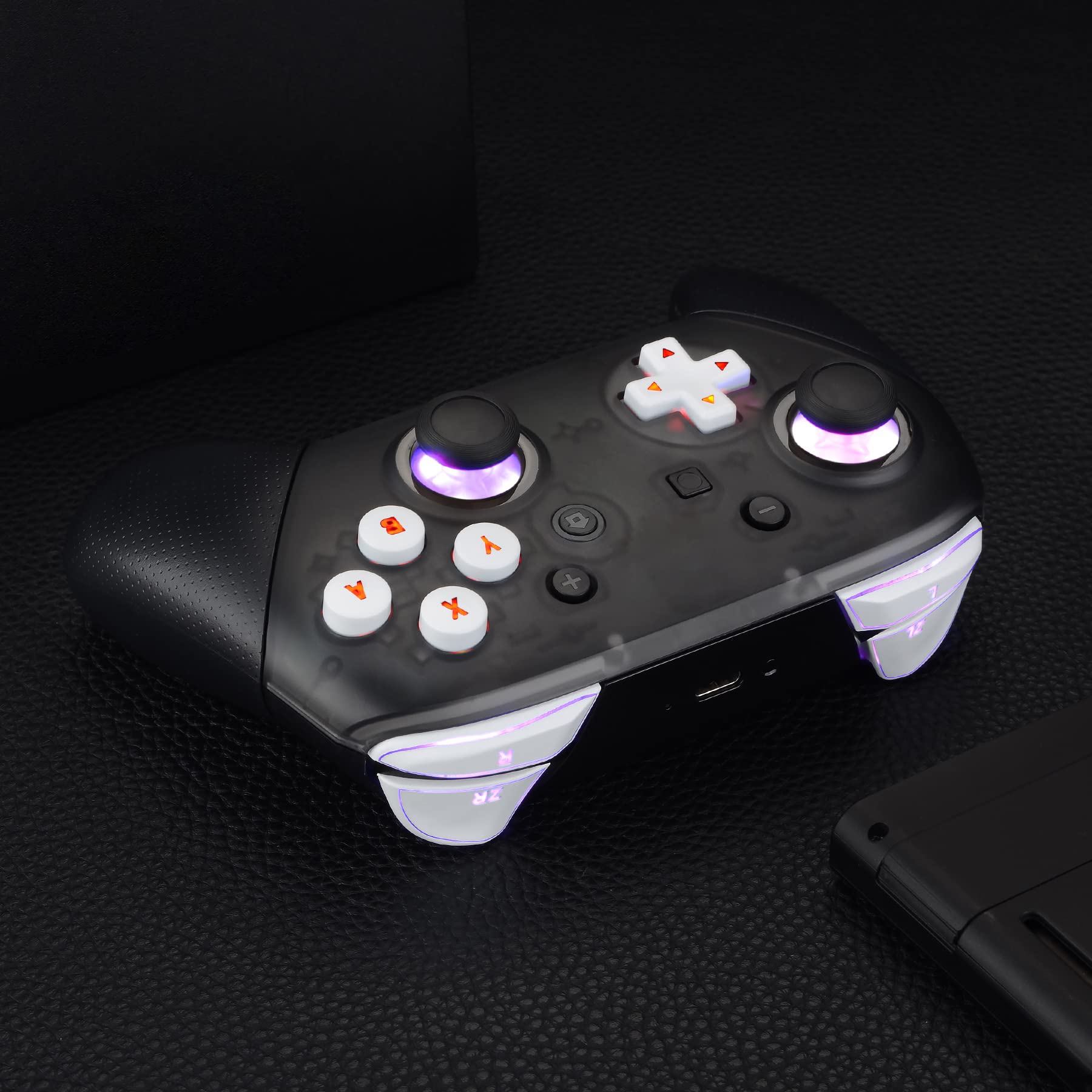 eXtremeRate DTFS LED Kit pour nintendo Switch Pro Manette, Boutons Lumineuses pour Manette Switch Pro Sticks Dpad ABXY ZR ZL L R Bouton Blanc, 9 Modes de Couleurs 6 Zones DIY Option