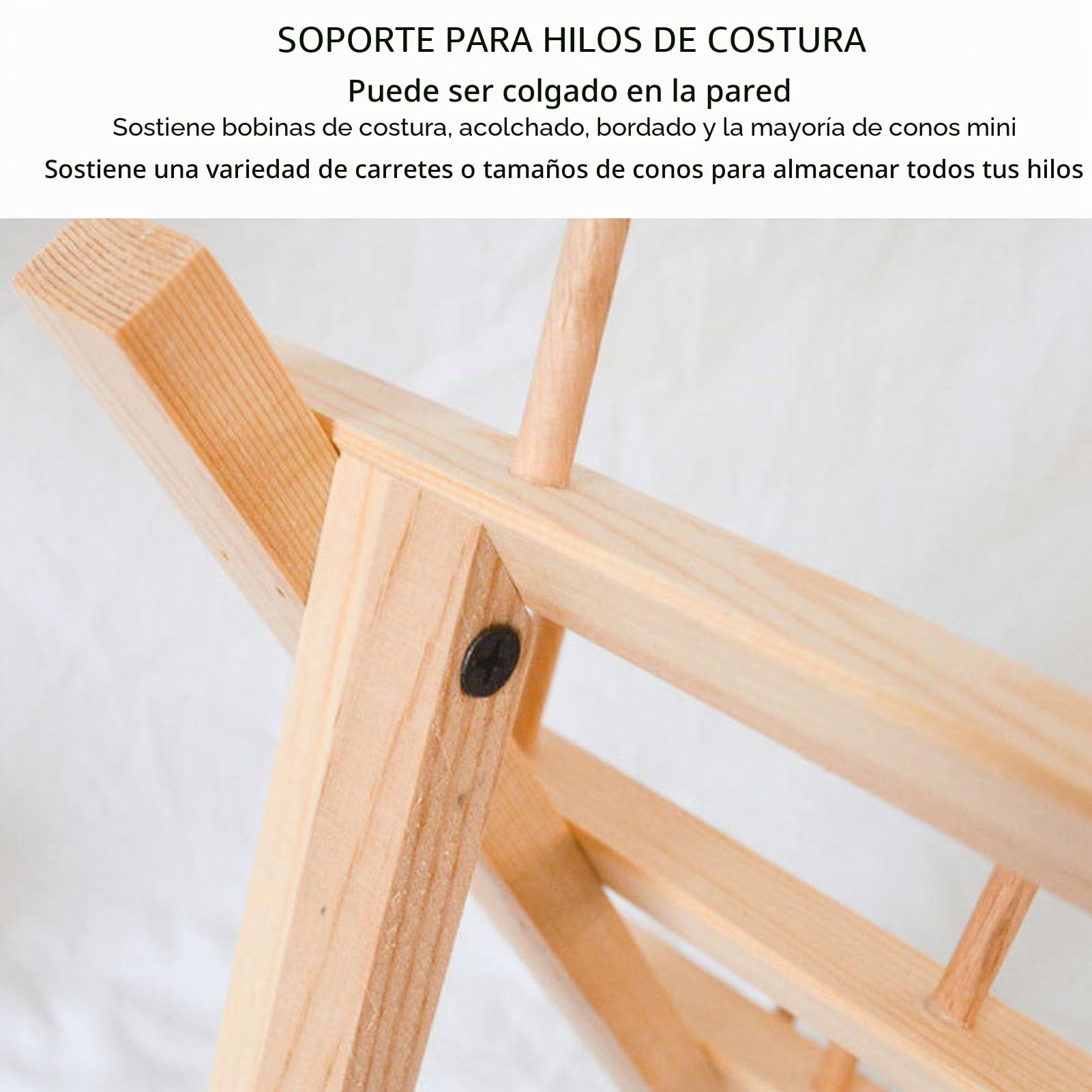 Soporte de Hilo de Madera para 48 Carretes, Bastidores de Hilo Grandes de Bricolaje de 17 Pulgadas, Organizador de Almacenamiento de Hilo de Montaje en Pared para Costura,