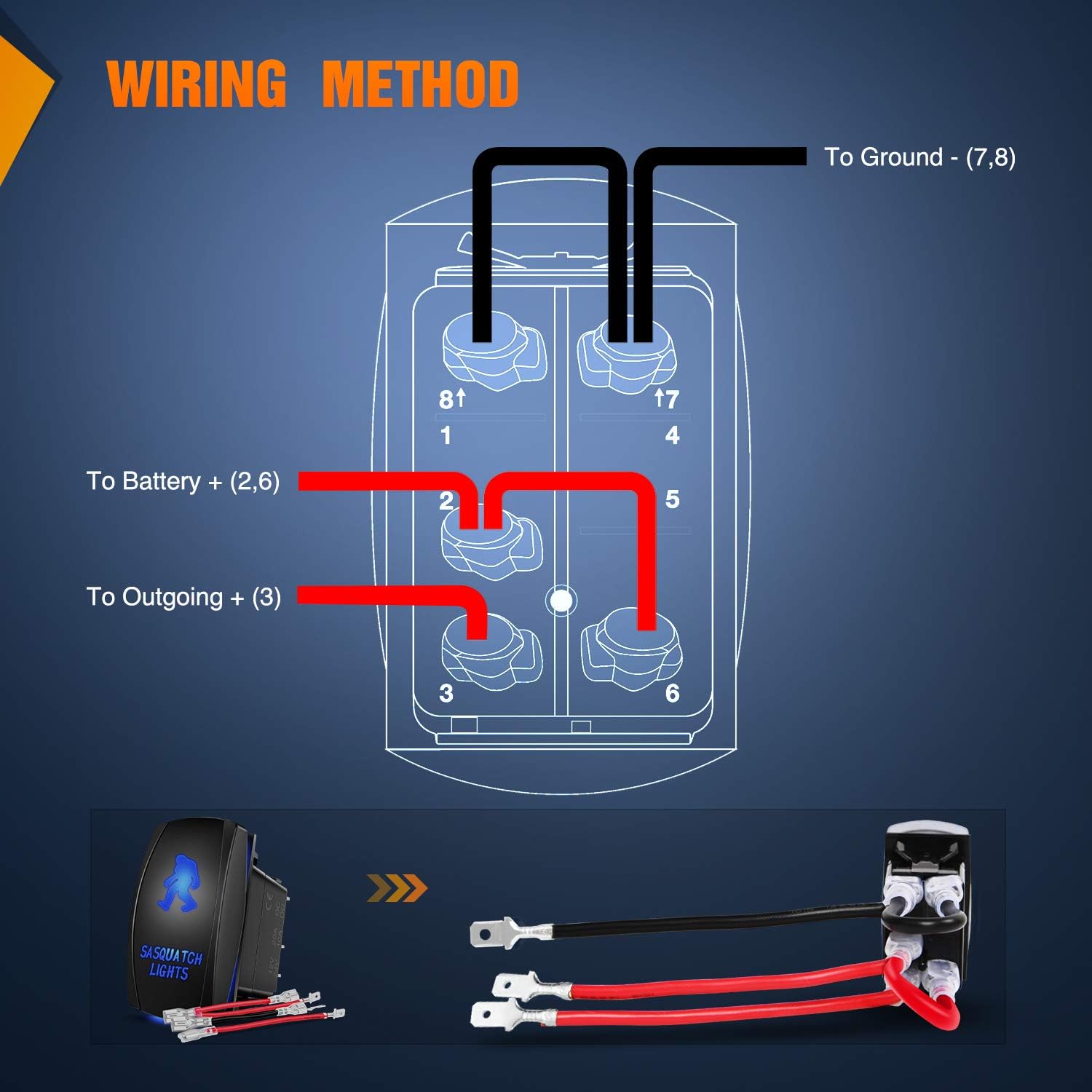 Nilight SASQUATCH LIGHTS Rocker Switch 5Pin Laser On/Off LED Light 20A/12V 10A/24V Switch Jumper Wires Set for Jeep Boat Trucks,2 years Warranty (90003B) : Automotive