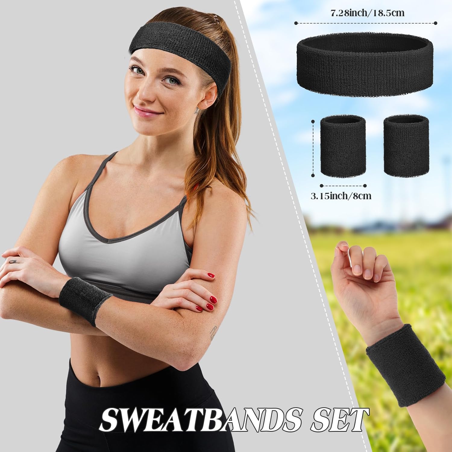 Neon Sweatbands Set for Women Sports Headband Wristband Set Cotton Terry Basketball Tennis Sweat Band Wristband for 80s 90s Costumes Cosplay Glow Party - Image 5