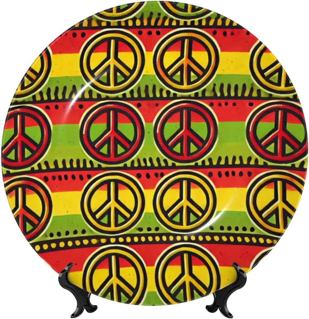Rasta-Peace-Sign 10 Inch Decorative Plate With Stand, Elegant Display Wall Plate For Home Decor