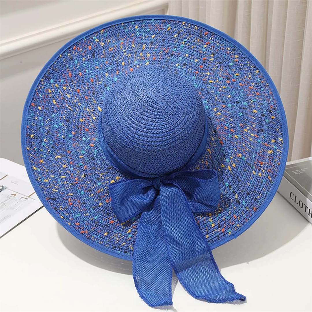 Yeuyyben Cappello estivo da donna con visiere pieghevoli, cappello da sole a tesa larga, cappello da spiaggia con fiocco, cappello di paglia da viaggio, B-bianco, Taglia unica