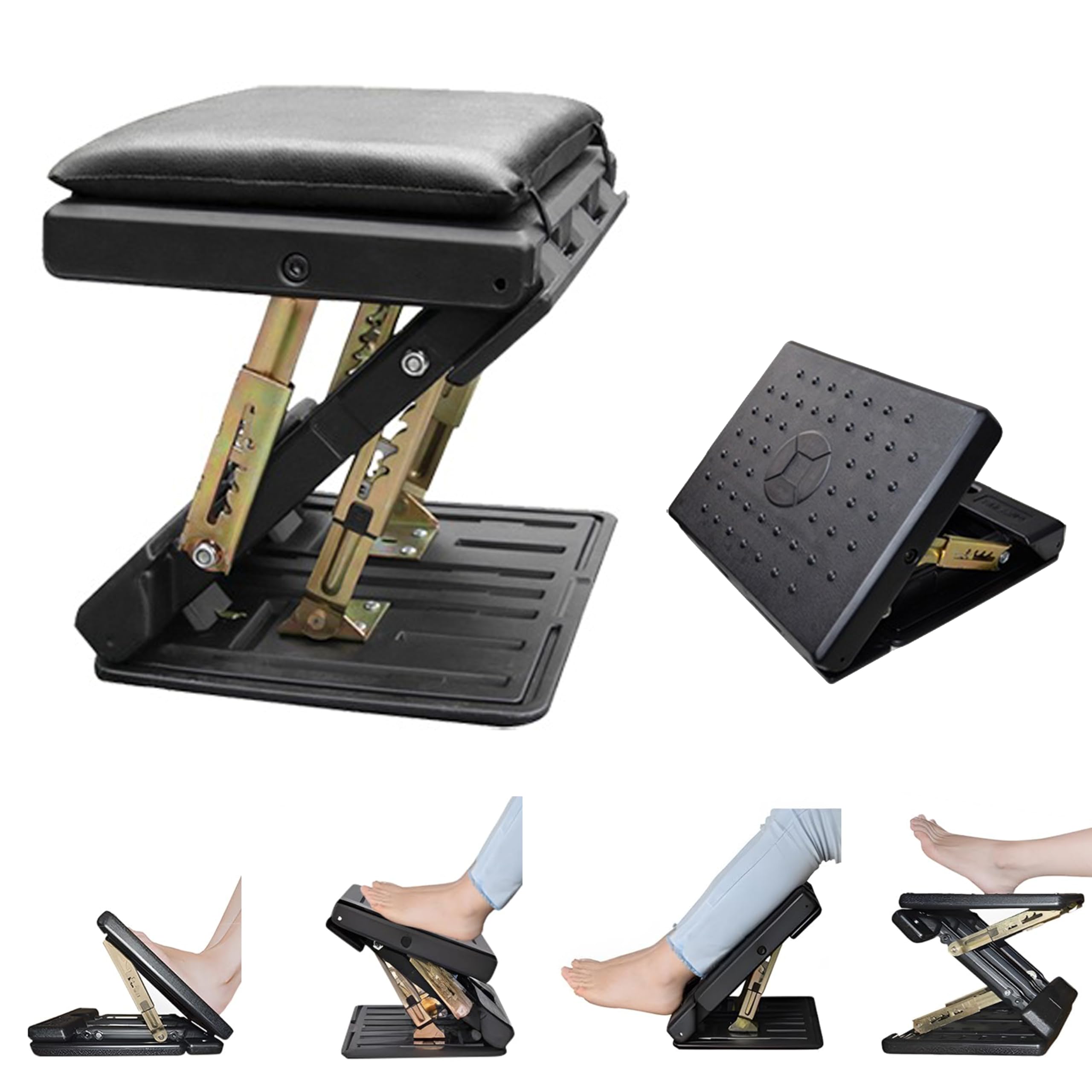 MYOYAY Fußstütze Schreibtisch, Einstellbar Fußhocker 4 Höhenverstellbar mit Massage und Weichem, Ergonomischer Rutschfest Fußstützen für Büro Auto Zuhause Reise