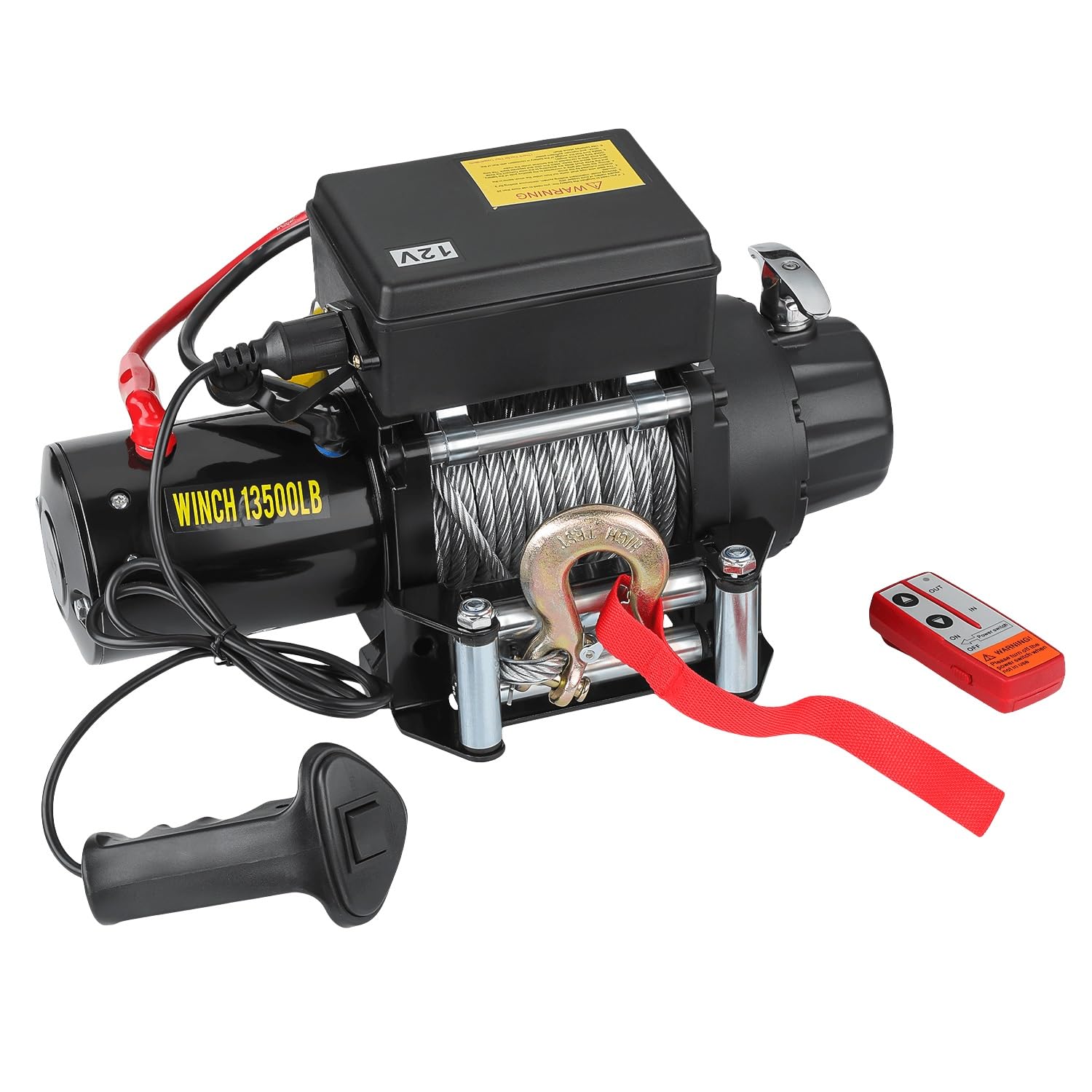 GEARMONSTER Elektrische Seilwinde 6123kg 13500lbs 12V Funkfernbedienung | Motorwinde, 2 Funkfernbedienungen, Kabelsteuerung, Abschleppen, für Jeep SUV ATV Quad Boot, wasserdicht IP67