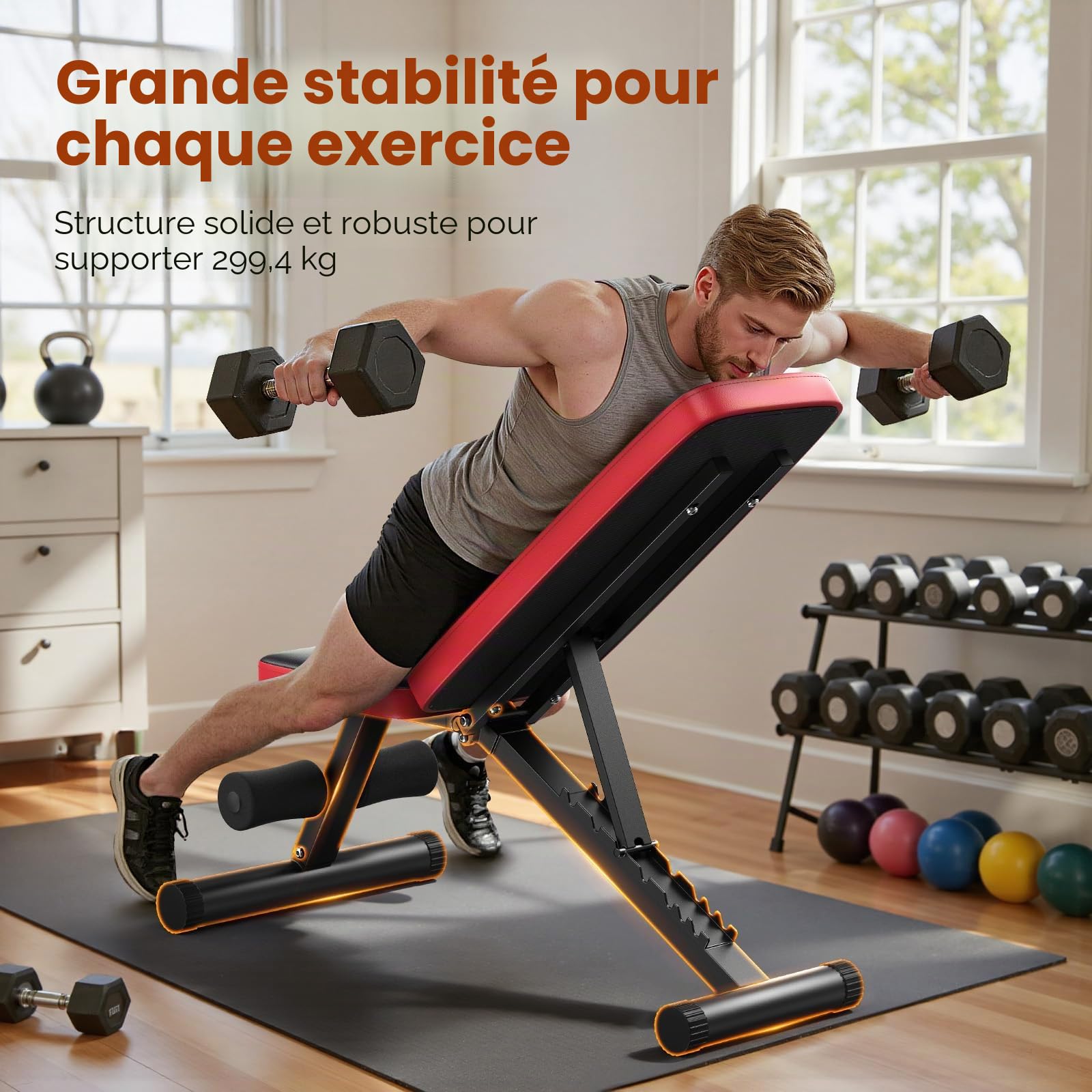 Nicepeople Banc de musculation réglable pour la maison, capacité 299 kg, banc d'entraînement avec 8 appuis-tête pour la poitrine, les épaules et les bras, banc de force compact et pliable pour petit