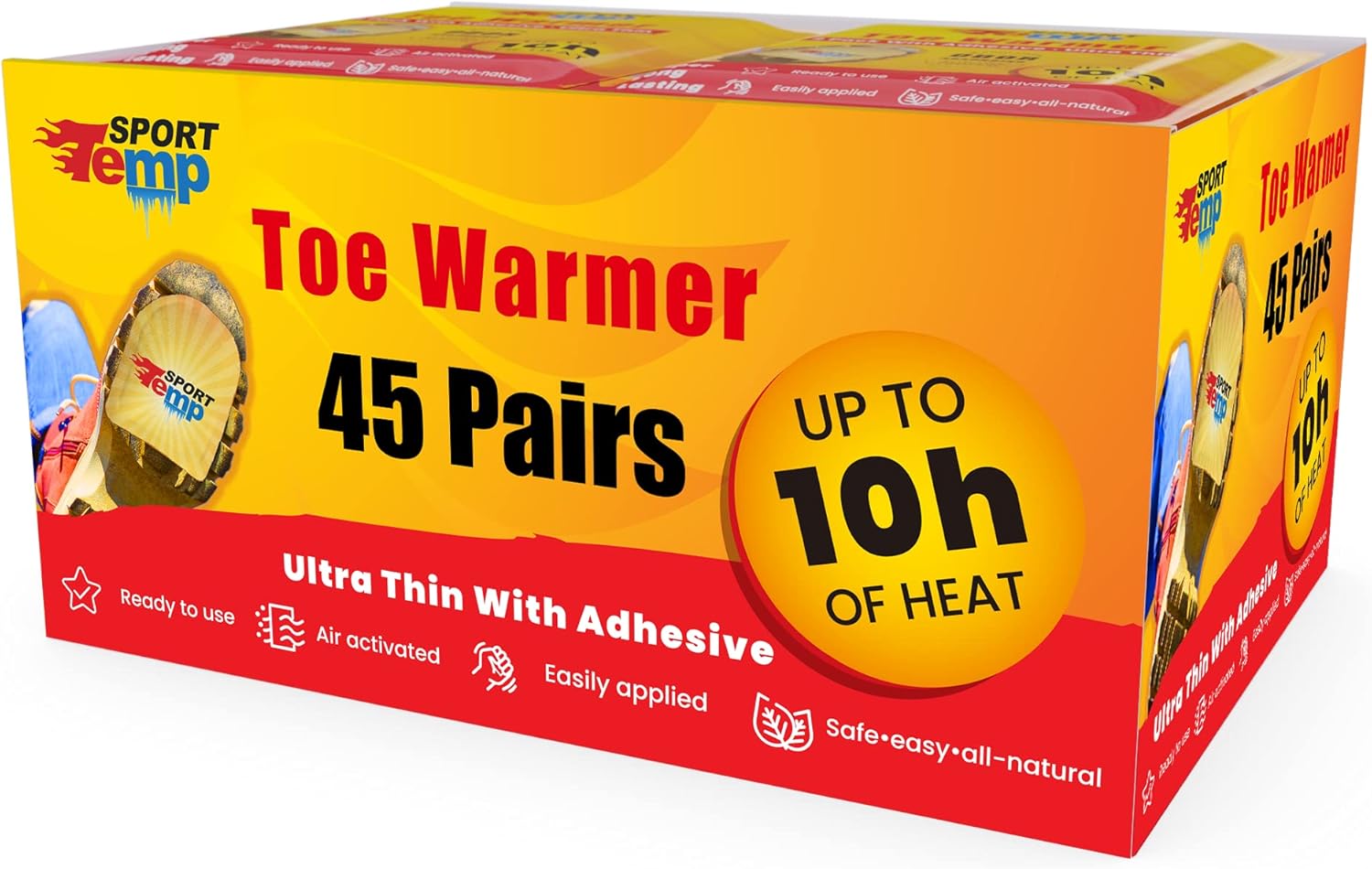 Toe Warmers (45 Pairs) - Up to 10 Hours of Heat, Easily Apply with Adhesive - Ultra Thin , Easy, All Natural - Air Activated, Odorless Hot Toe Warmers - Sport Temp : Sports & Outdoors