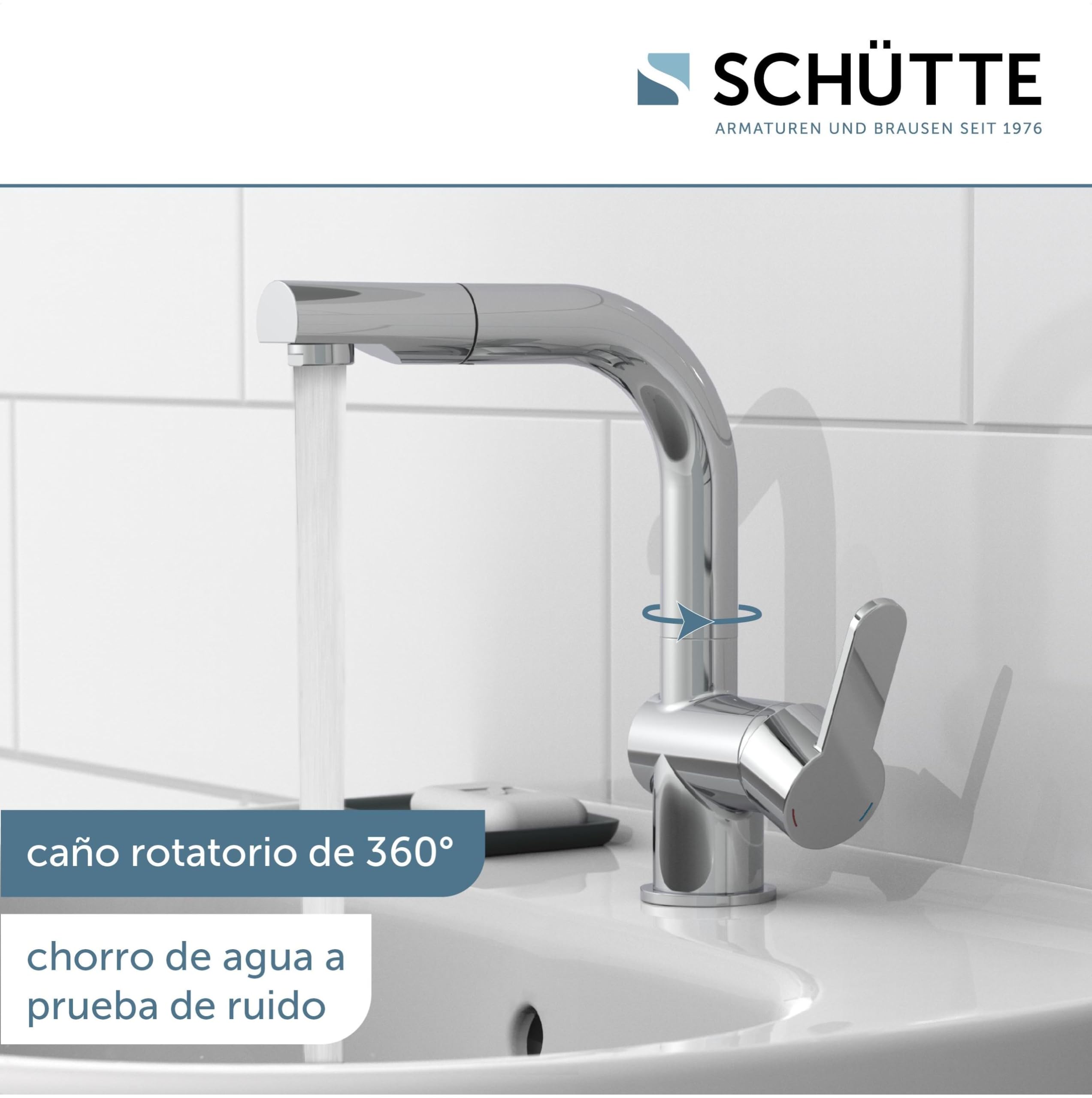 Schütte 79710 Grifo de baño extraíble, alcachofa, Ideal para Lavar el Pelo, Mezclador Monomando con desagüe en Cromo, Cromado