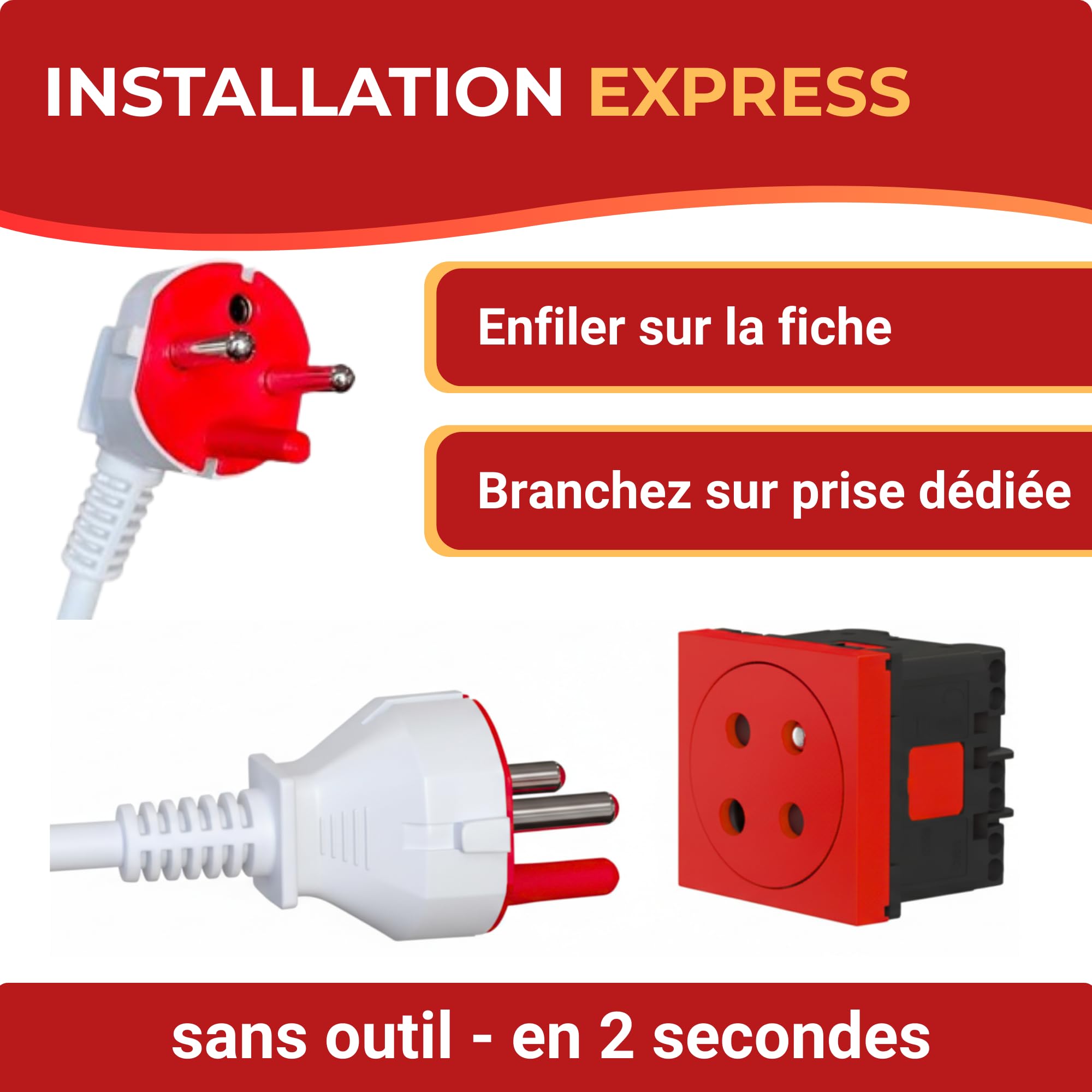 Lot de 25 Détrompeurs Prise Rouge 2P+T – Clips pour Fiche Mâle 2P+T – Compatible Prises Rouges à Détrompage – Installation Sans Outil