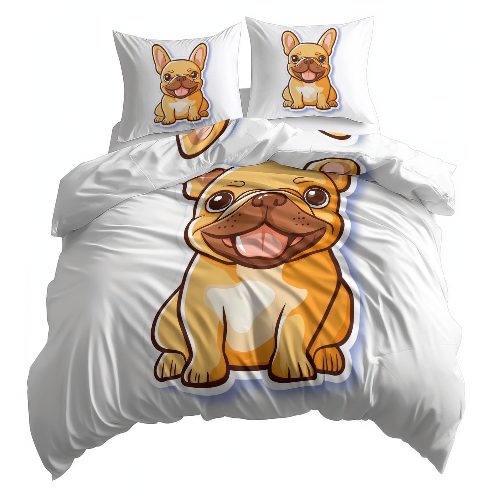 Housse de couette bouledogue français réversible anti-glissement 220x240
