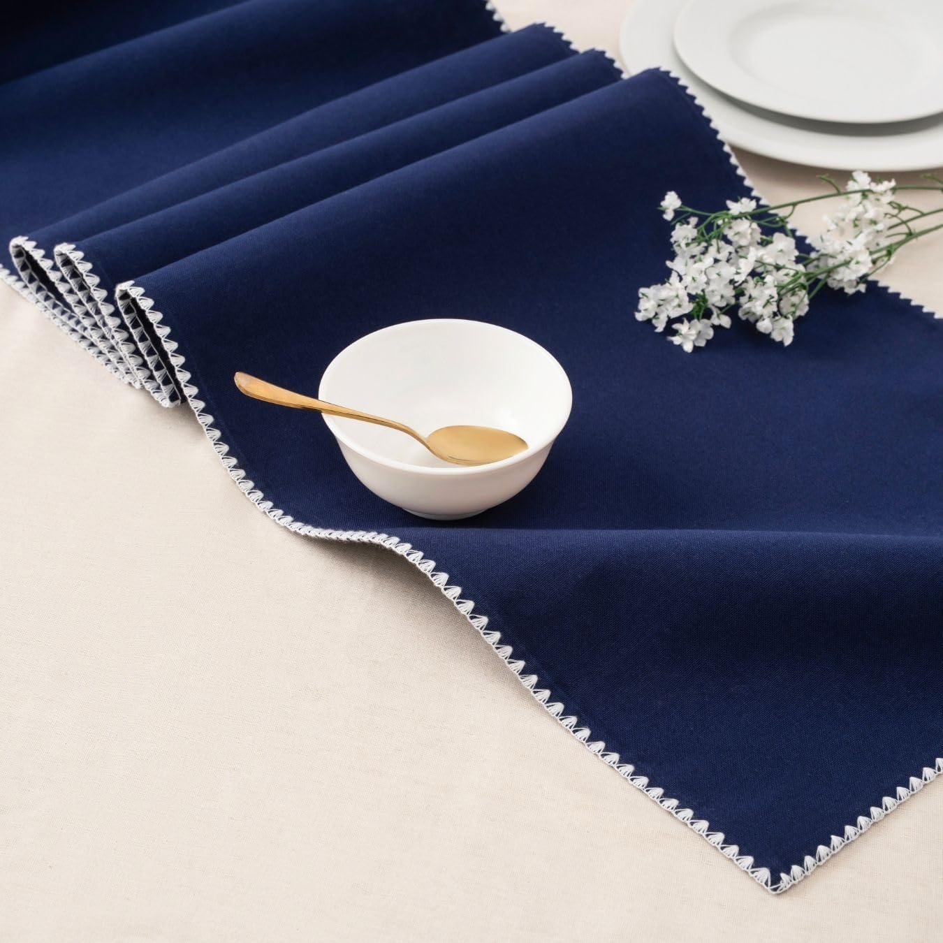 Cotton Table Runner - 72x13 Inch, Decorative Hemstitched Table Runner, Durable & Elegant for Dining Table, Wedding, Restaurant, Oeko-TEX Certified - Navy
