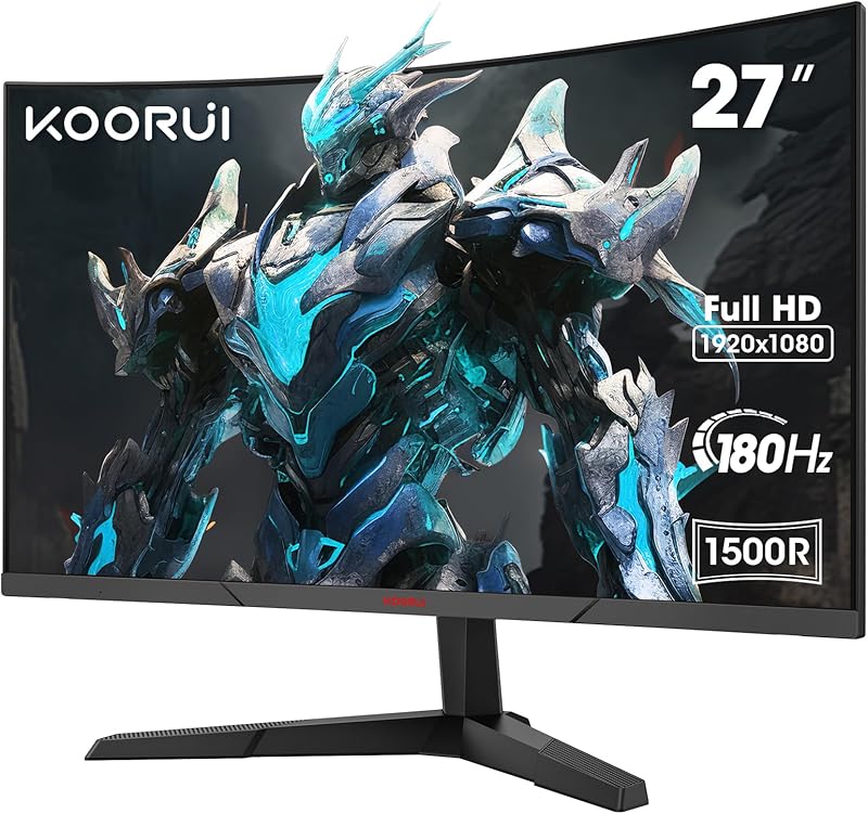 KOORUI 27'' Ecran PC Gamer 180hz Incurvé 1500R, Moniteur PC Dalle VA, Résolution FHD (1080P), DCI-P3 90%, Inclinaison réglable, Prend en Charge HDMI2.0/DP1.2