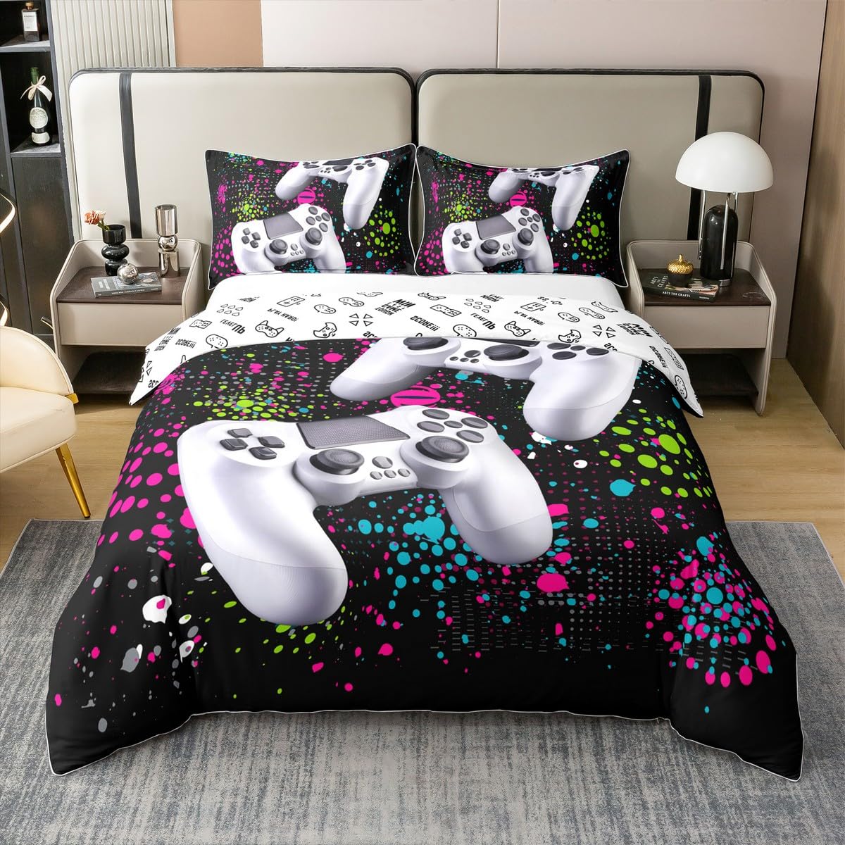 Loussied - Juego de funda nórdica de 200 x 200 cm, 100 % algodón, para niños, niñas y adolescentes, juego de ropa de cama con diseño de mando de videojuegos
