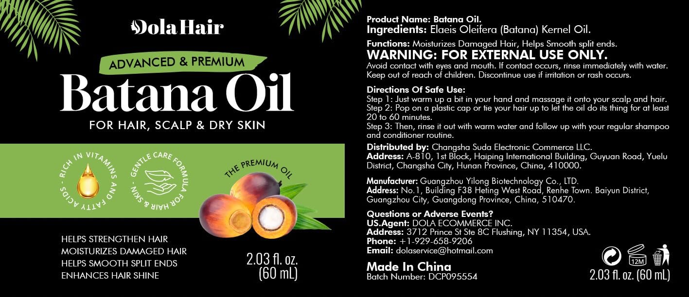 Dolahair Batana Oil for Hair, Scalp & Skin, Natural Elaeis Oleifera Kernel Oil, Moisturizing Hair Oil for Dry Hair, Lightweight Conditioning Oil, Enhances Softness & Shine, 2.03 Fl Oz (60 mL)