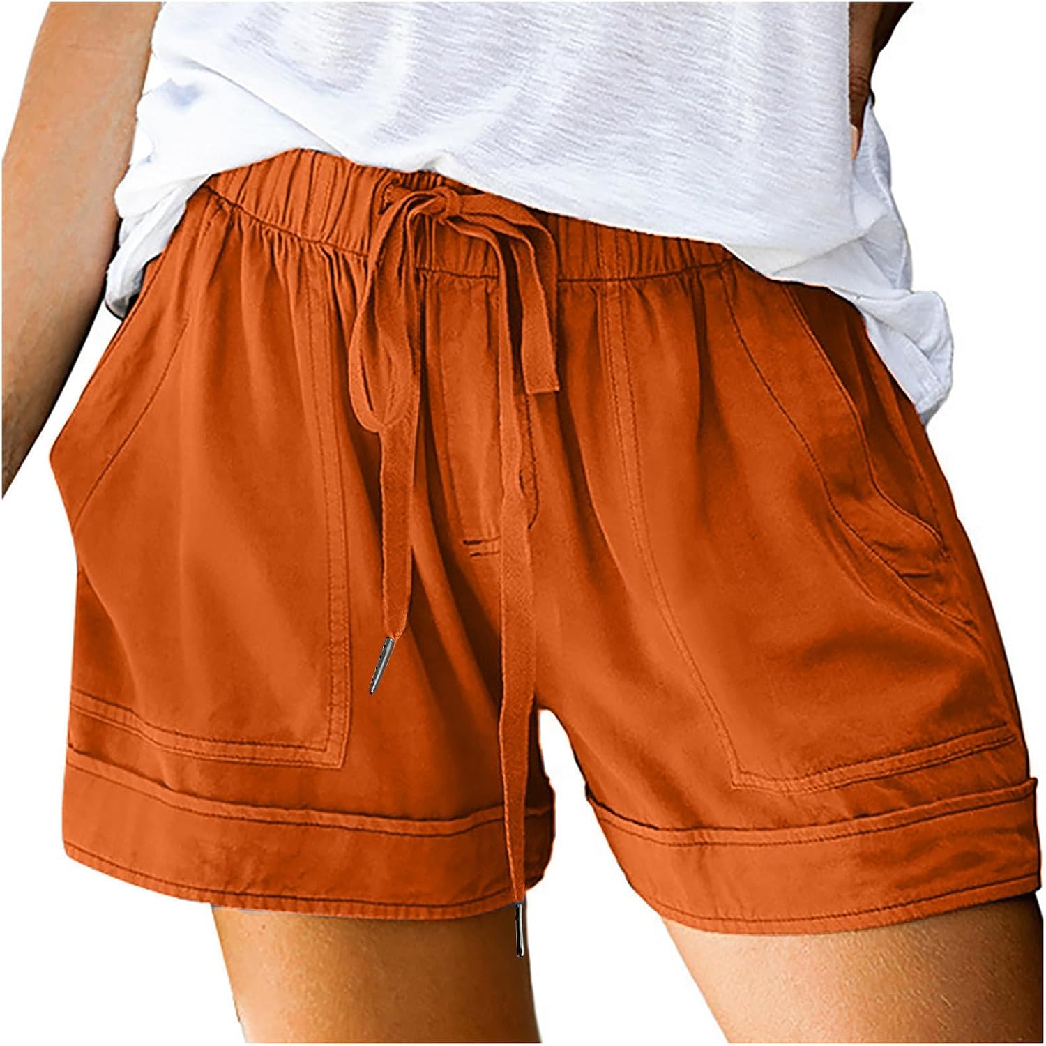 Casual Shorts for Women Summer Shorts Comfy Elastic Waist Drawstring Short Pant Vacation Clothes with Pocket