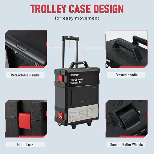 Miniatura 4 de Juego de 191 herramientas para hombres, kit de herramientas para el hogar con estuche de plástico rodante, juego de herramientas manuales mecánicas