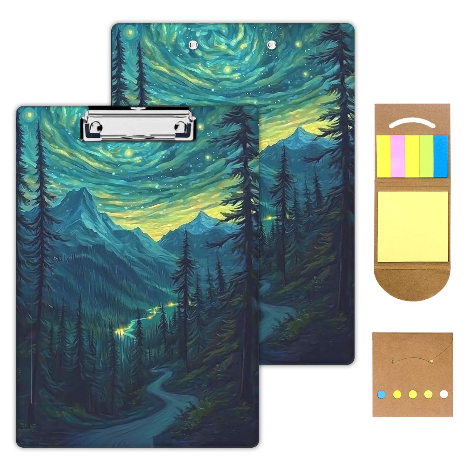 KUJKBFWJ Acrylic Clipboards with Sticky Note, A4 Letter Size Durable Cute Clip Board 9x12.5, for Students, Nursing, School and Office, with Low Profile Clip & Hanging Loop, Anime Forest