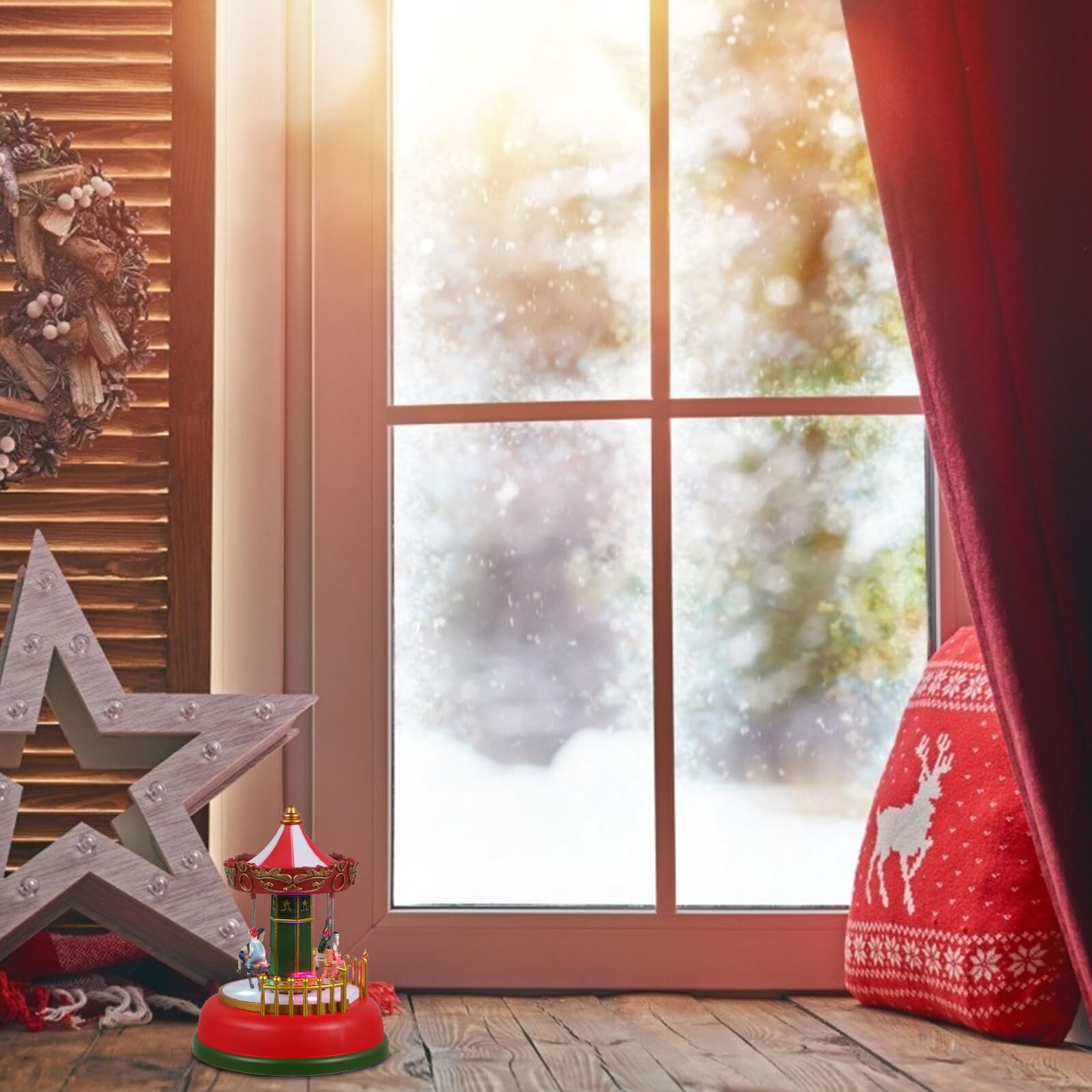 GALPADA Carillon a Giostra Rotante Luminoso Musica Decorazione da Tavolo Natalizia in Plastica Ornamento Creativo per e Regalo di Compleanno