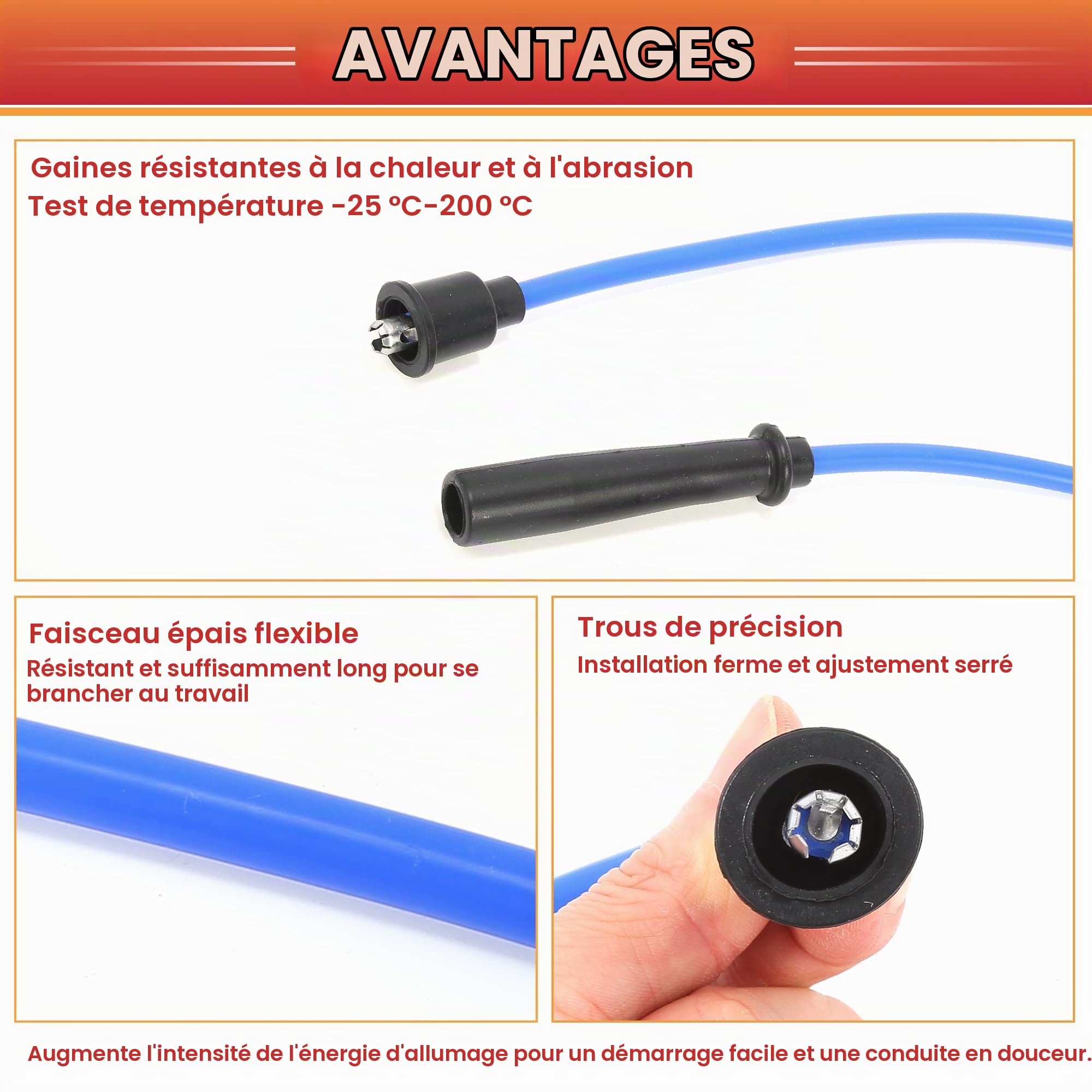 QUARKZMAN Câbles d'Allumage pour Suzuki 413 86-90 - Lot de 5 Pièces | Couleur: Bleu, Matériau: Silicone, Nickel, 3370060A20, Résout Les Ratés Du Moteur, Améliore L'Efficacité De Combustion
