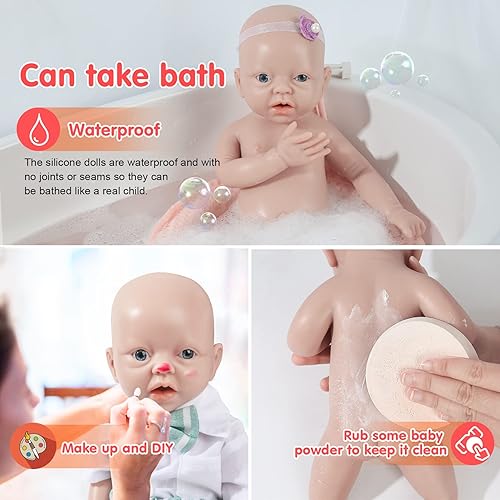 Miniatura 5 de Muñeca de bebé de silicona sólida platino de 14 pulgadas, cuerpo completo, realista, recién nacido, no muñecas de vinilo