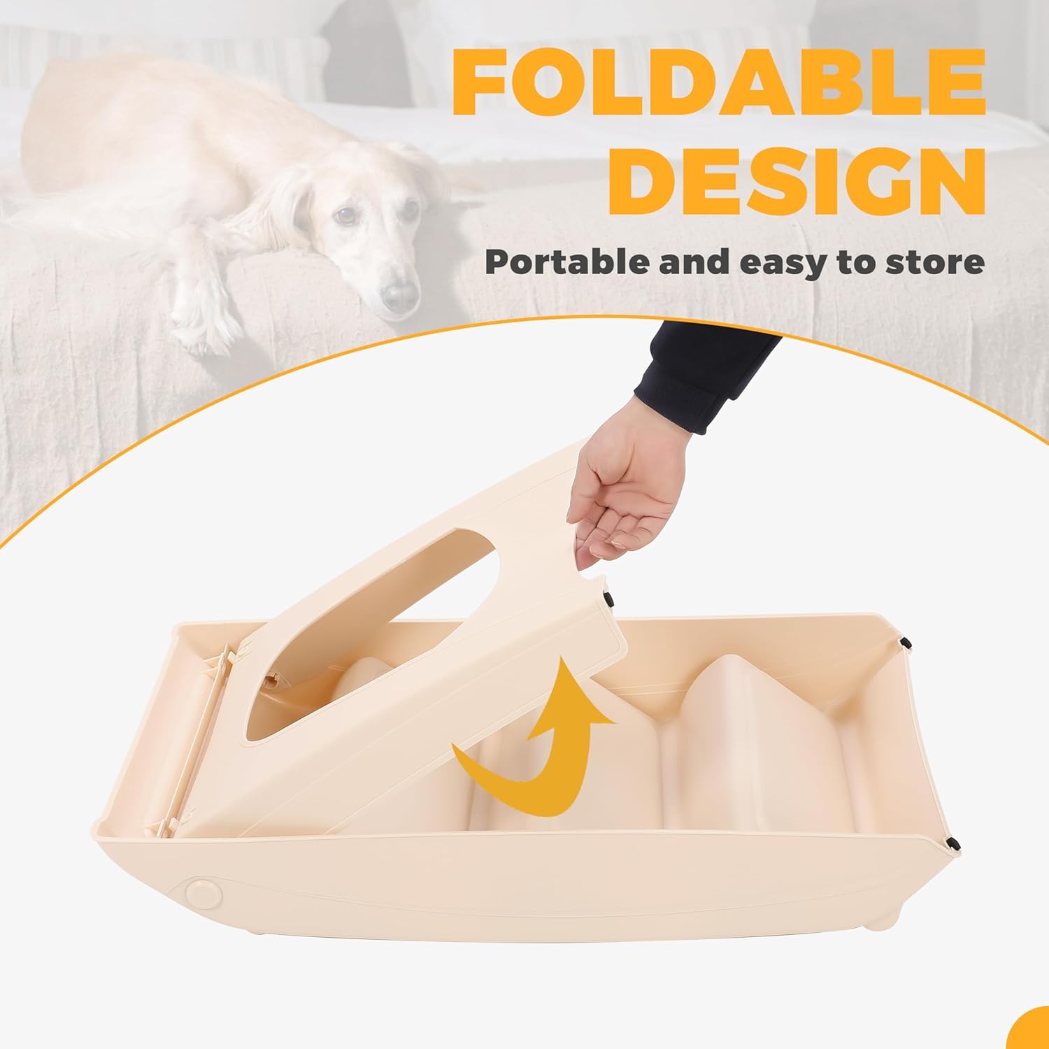 Kojem Foldable Pet Stairs Dogs & Cats Steps for High Bed Couch Truck SUV 4 Non-Slip Steps with Support Frame Indoor Outdoor Portable Pet Ladder Beige PP