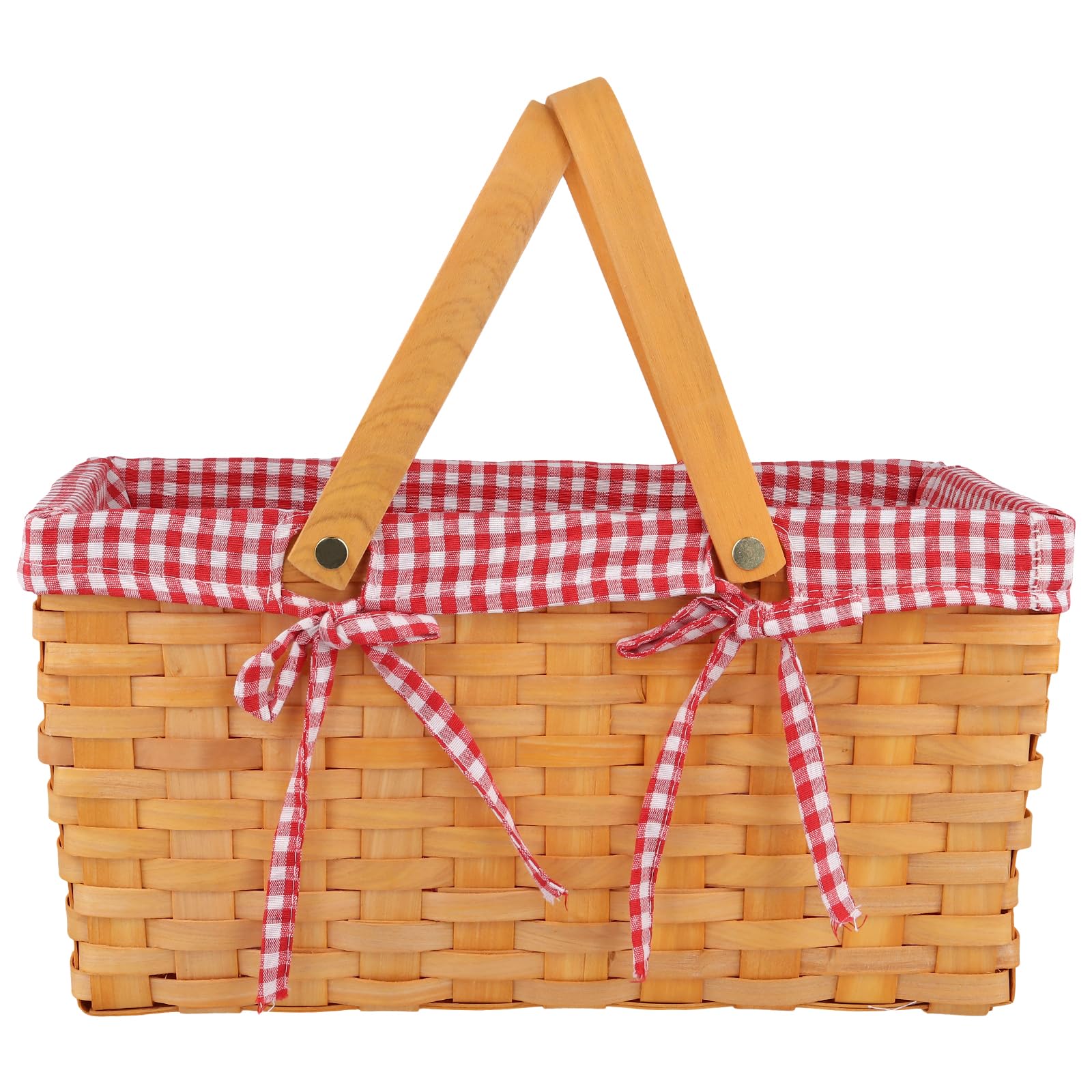 Cesta de picnic hecha a mano de madera, 34 x 21 x 16 cm, cesta de regalo trenzada con forro de tela, color marrón miel