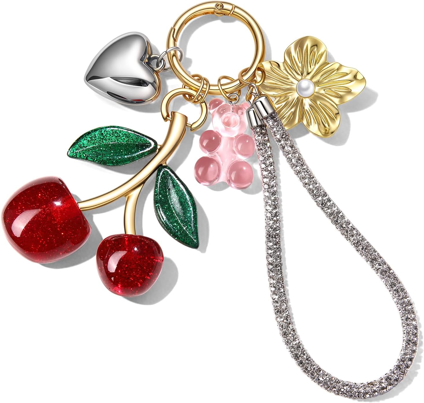 BVGA Cherry Bag Charms Keychain Cute Bear Strawberry Cherry Paracord Purse Charms Cute Bag Accessories Gifts for Women