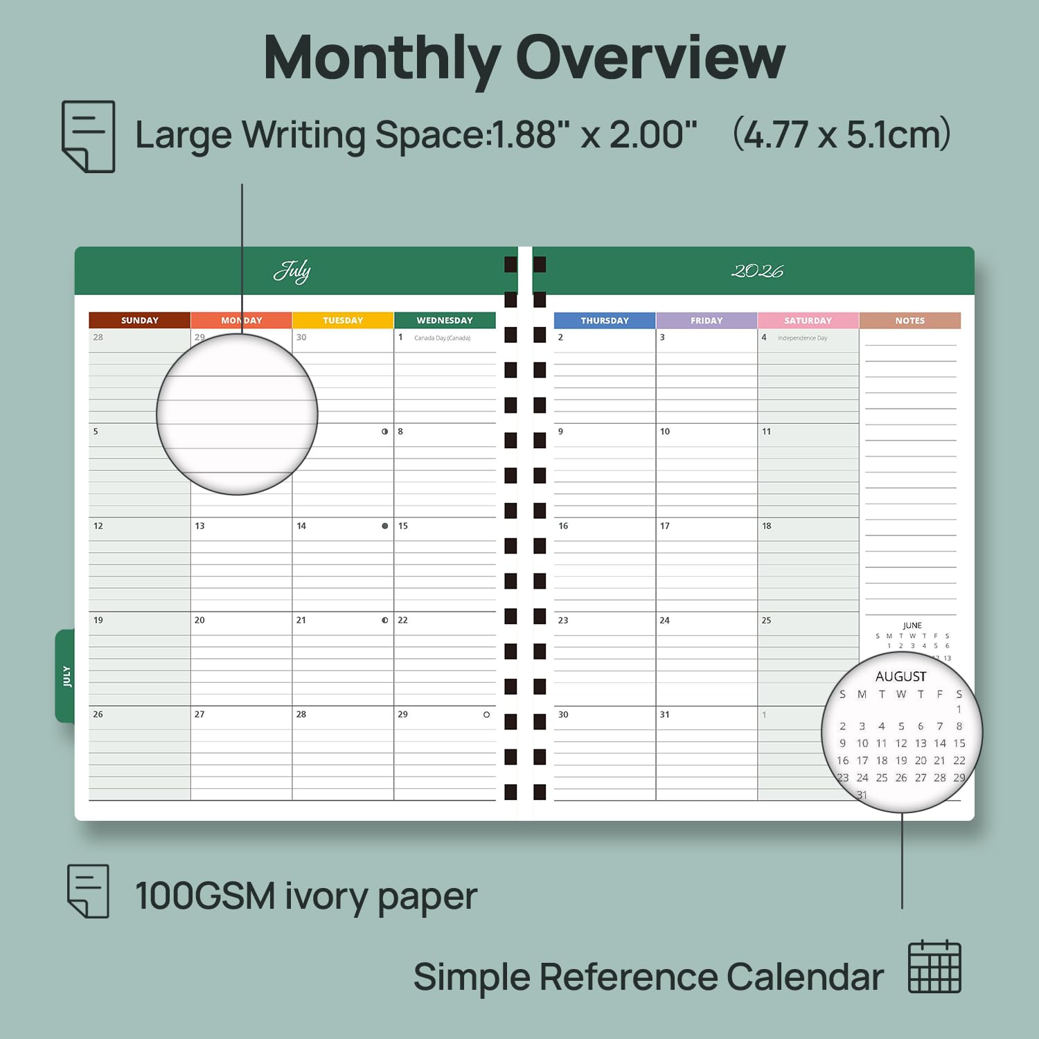 POPRUN Agenda per insegnanti 2026-2027, anno accademico, grandi dimensioni 21,6 x 27,9 cm, calendario mensile e settimanale, luglio 2026 - giugno 2027, agenda con copertina rigida, rilegatura a