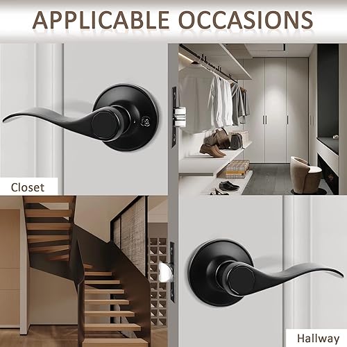 Miniatura 6 de Probrico 12061BK - Manija de puerta, juego de cerradura para puerta con llave de seguridad, manijas para entrada sin llave, acabado negro disponible