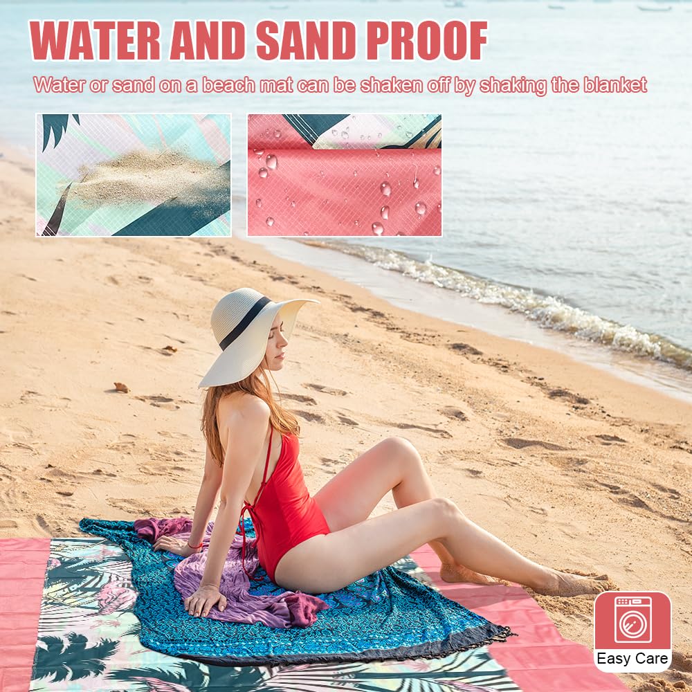 Coperta da Spiaggia Impermeabile 280x300 cm Telo Anti Sabbia con Picchetti Leggera Portatile