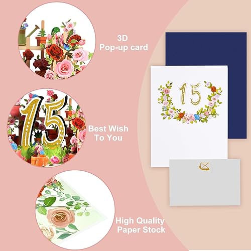 Miniatura 3 de Magic Ants Tarjeta de felicitación del 15 aniversario  Celebra una década y media de momentos inolvidables, tarjeta desplegable multiusos para 15