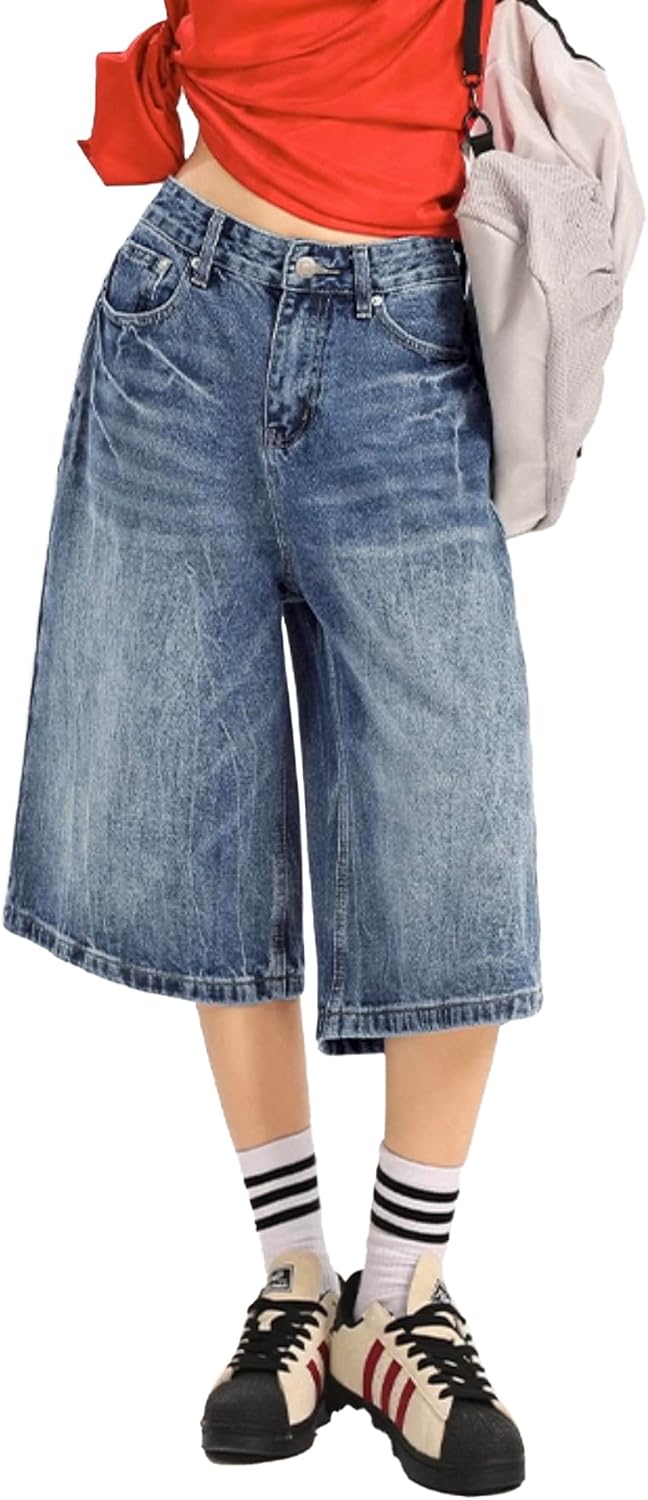 EMMIOL Women Jean Jorts Baggy Loose Fit Jean Shorts 2026 Summer Trendy Wide Leg Long Denim Shorts Y2K Clothes