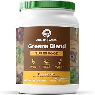 Greens Blend Superfood: Super Greens Powder Smoothie Mix with Organic Spirulina, Beet Root Powder, Chlorella, Prebiotics & Probiotics, Chocolate, 100 Servings (Packaging May Vary)