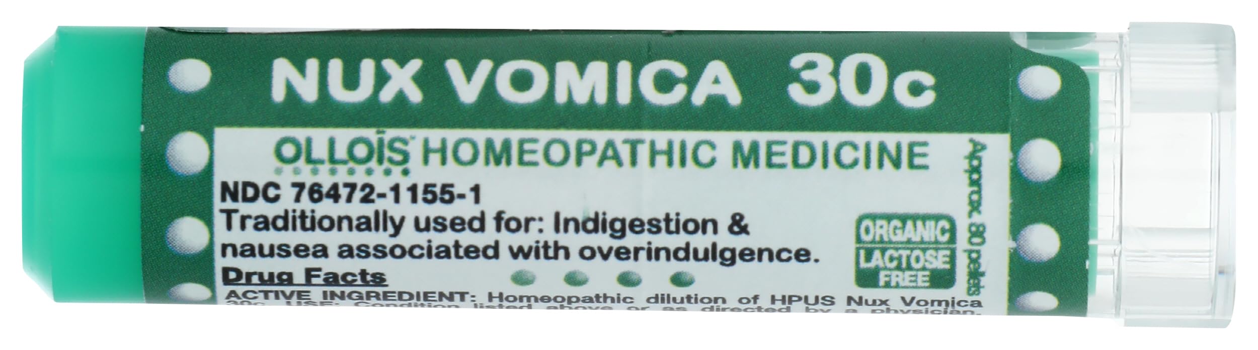 OLLOIS Nux Vomica 30c, Organic, Lactose-Free Homeopathic Medicine, 80 Pellets (Pack of 1)