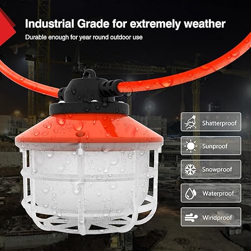 Miniatura 9 de Cadena de luces LED de construcción de 100 pies, 100 W, 10000 lm, cadena para exteriores, iluminación temporal, certificación ETL