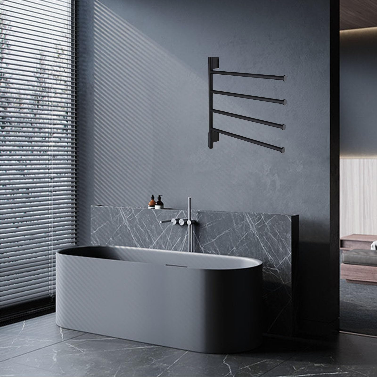 Toallero Electrico Baño Giratorio 180°, Radiador Toallero Eléctrico de Pared con Pantalla LED, Toallero Calentado con Inteligente Termostato/Temporizador,Negro