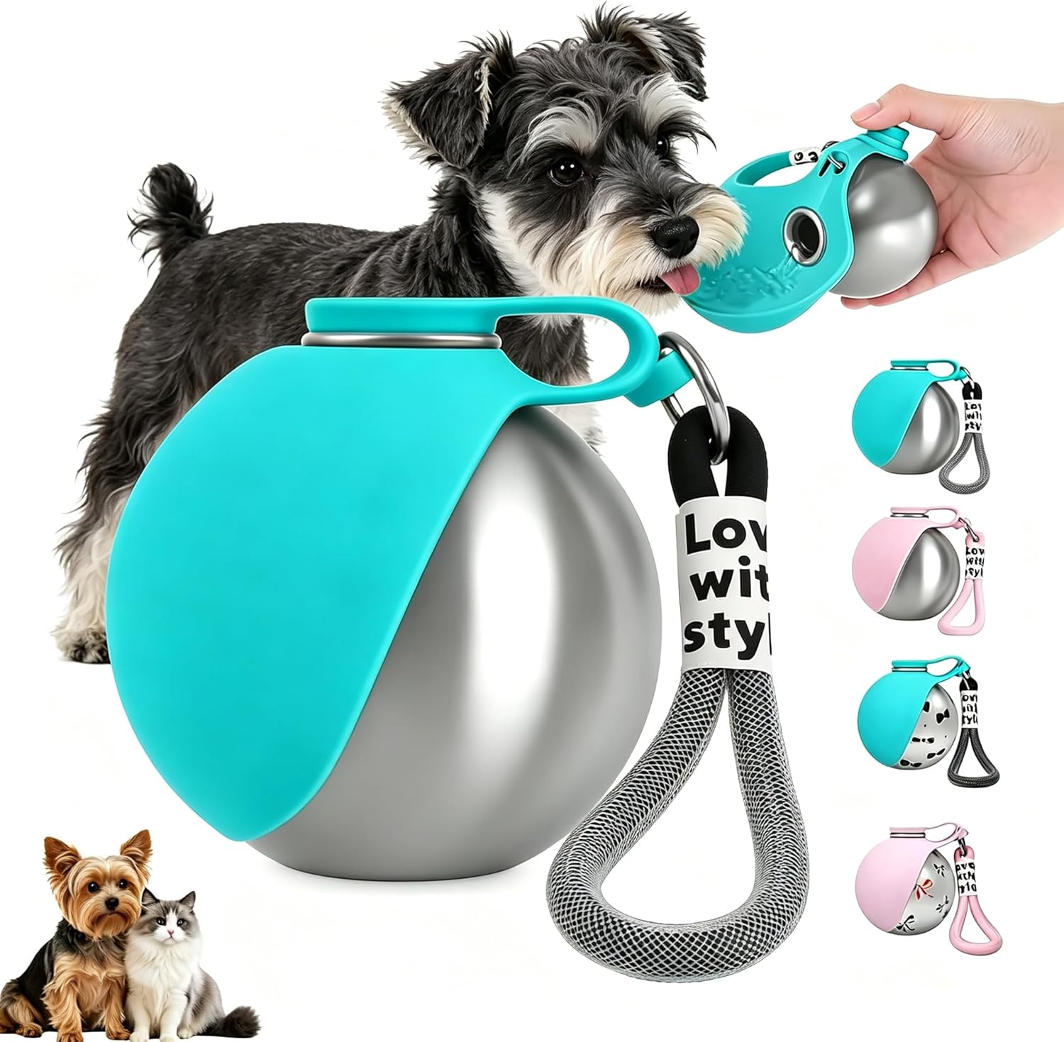 SANJSJHXJ Dog Drinking Bottle Portable with Portable Dog Bowl Attachment, 285ml Stainless Steel Dog Bottle for Hiking and Walking,blue