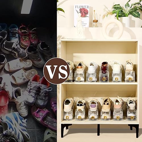 Miniatura 5 de Organizador de ranuras para zapatos para armario, paquete de 12 organizadores apiladores de zapatos, ahorro de espacio de almacenamiento de zapatos