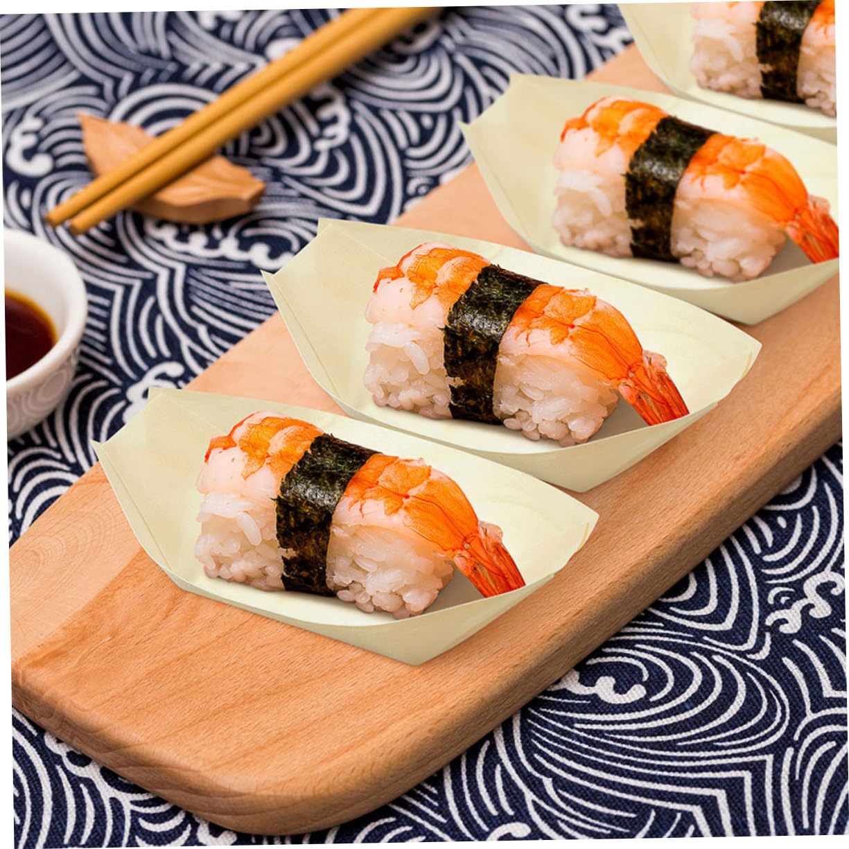 IWOWHERO Pcs Japanese Sushi Plates Wooden Serving Boats Disposable Snack Trays Food Containers for Parties