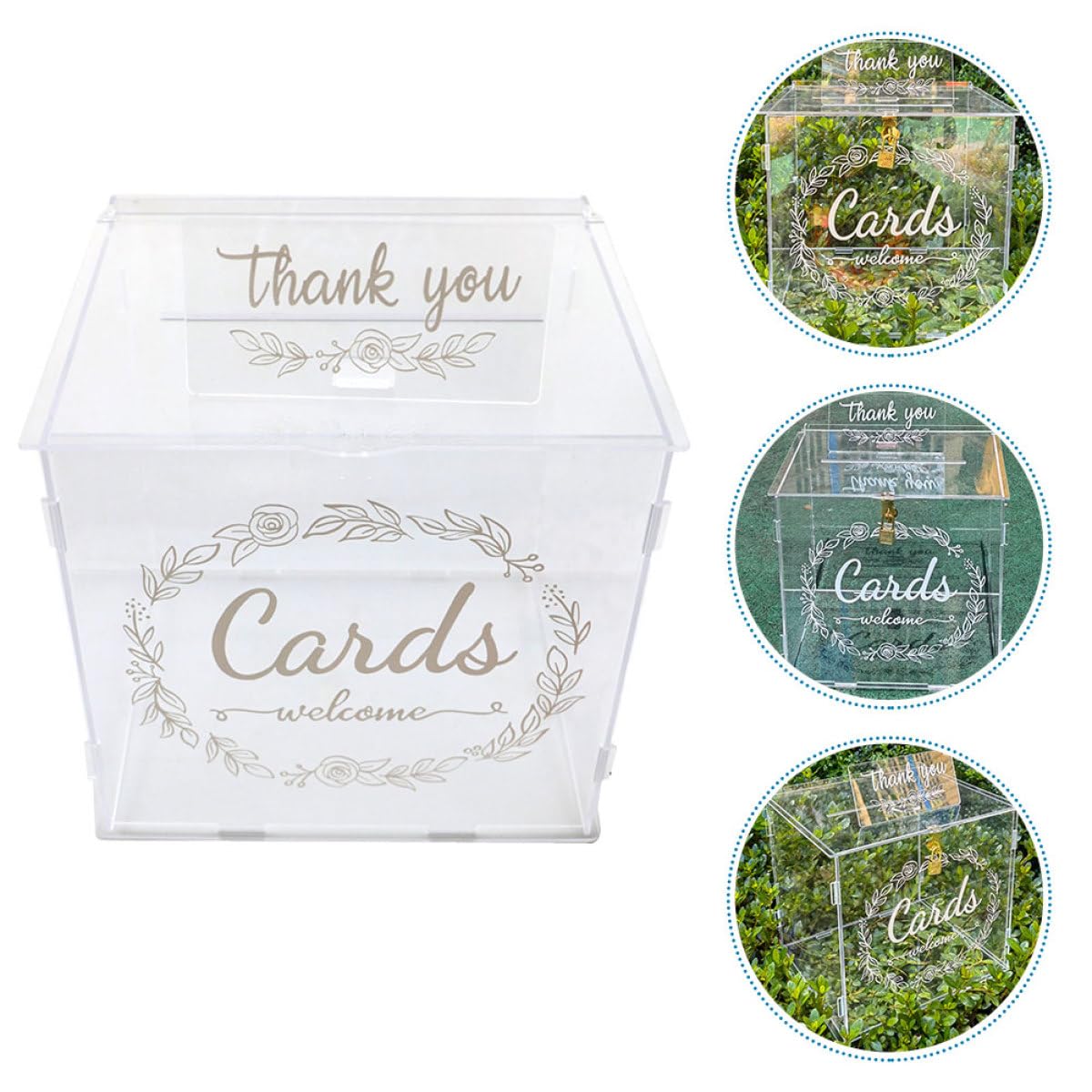 Hemobllo Große Hochzeitskartenbox mit Schloss für Hochzeit und Party Elegante Kartenbox aus Acryl Aufbewahrung für Umschläge und Erinnerungen mit Romantischem Design