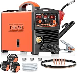 FEIFANKE Soldadores MIG 240V 250A 6 en 1 sin gas MIG/Gas MIG/MMA/Lift TIG/Soldadura por puntos/Máquina de soldadura MIG de pulso único IGBT Inverter Soldadores MIG sin gas con prueba de gas de