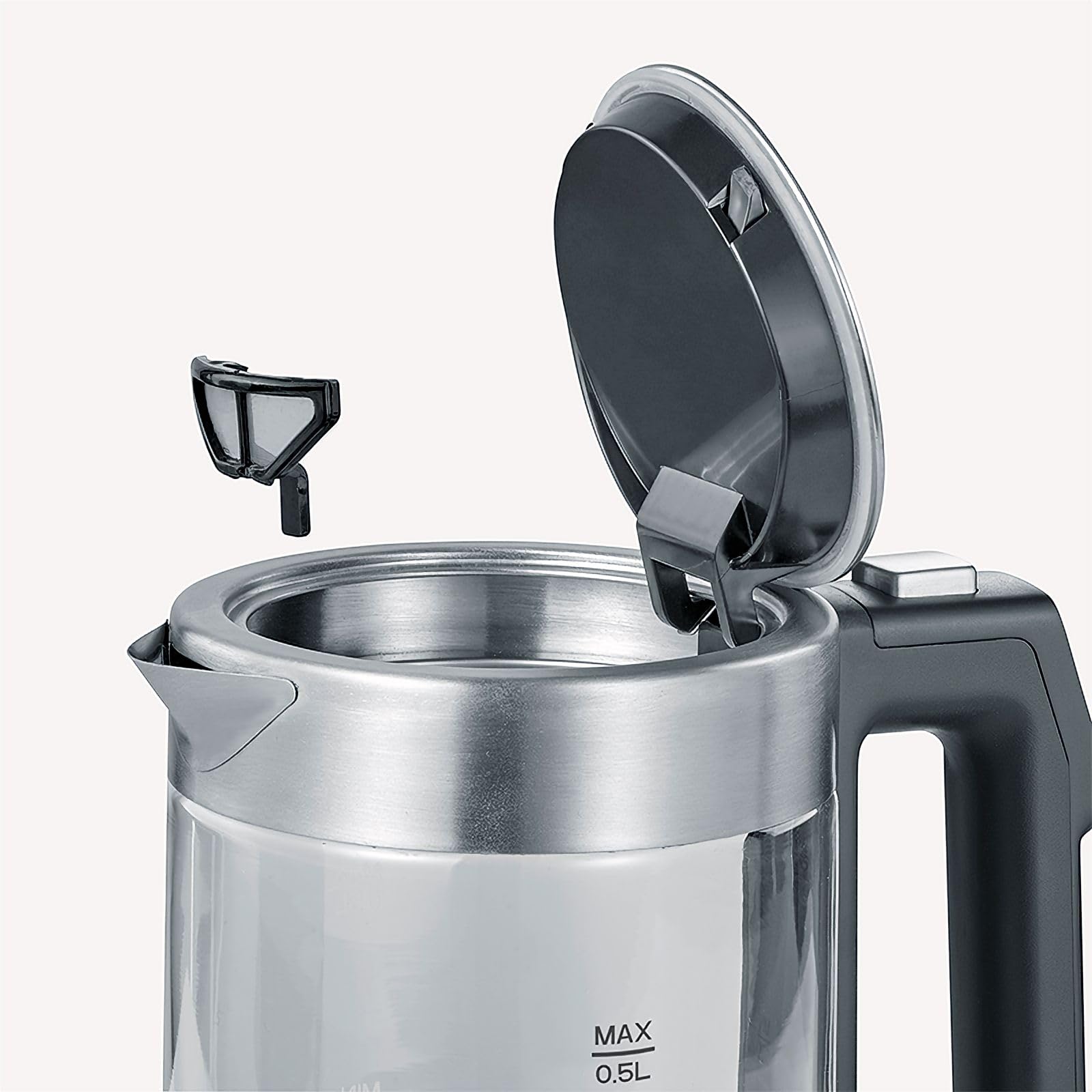 SEVERIN Mini Digital Glass Kettle, 1100 W, 0.5 L, Stainless Steel/Black WK 3458