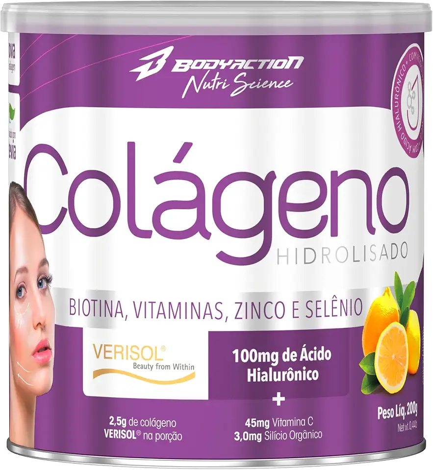 Colágeno Verisol com Ácido Hialurônico 200g Sabor Limão C/Clorofila Bodyaction