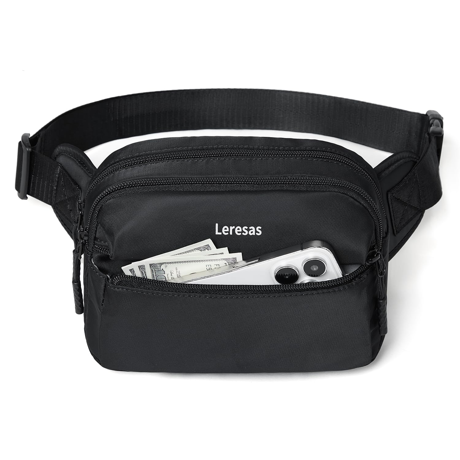 Leresas Fanny Packs for Women Men Cross Body Belt Bag Waist Pack Waist Hip Bag Waterproof Travel Hiking Running Sports Black