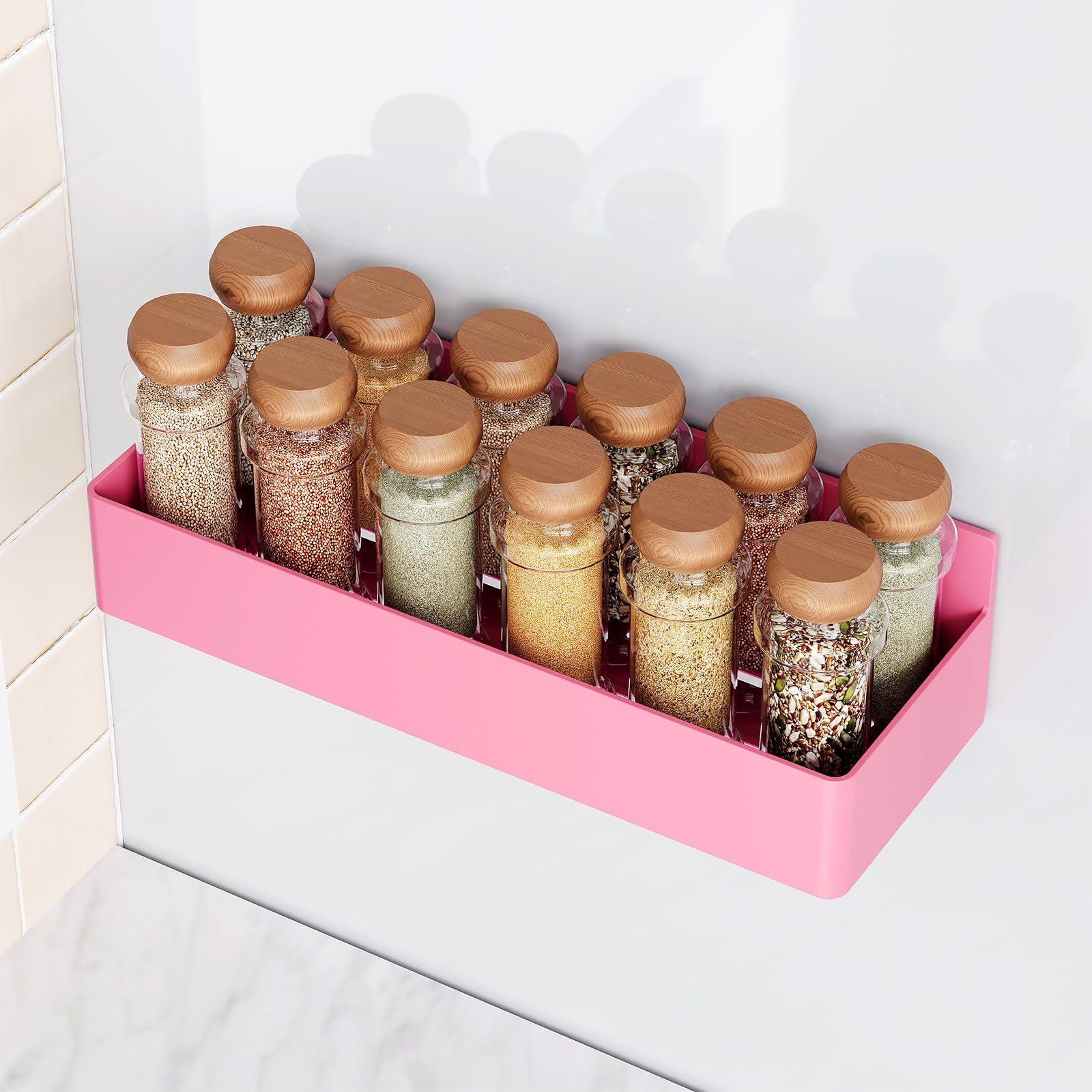 Mystozer Magnetisches Gewürzregal für Kühlschrank, Küchen-Organizer und Aufbewahrungsregal, Rosa (4 Stück)