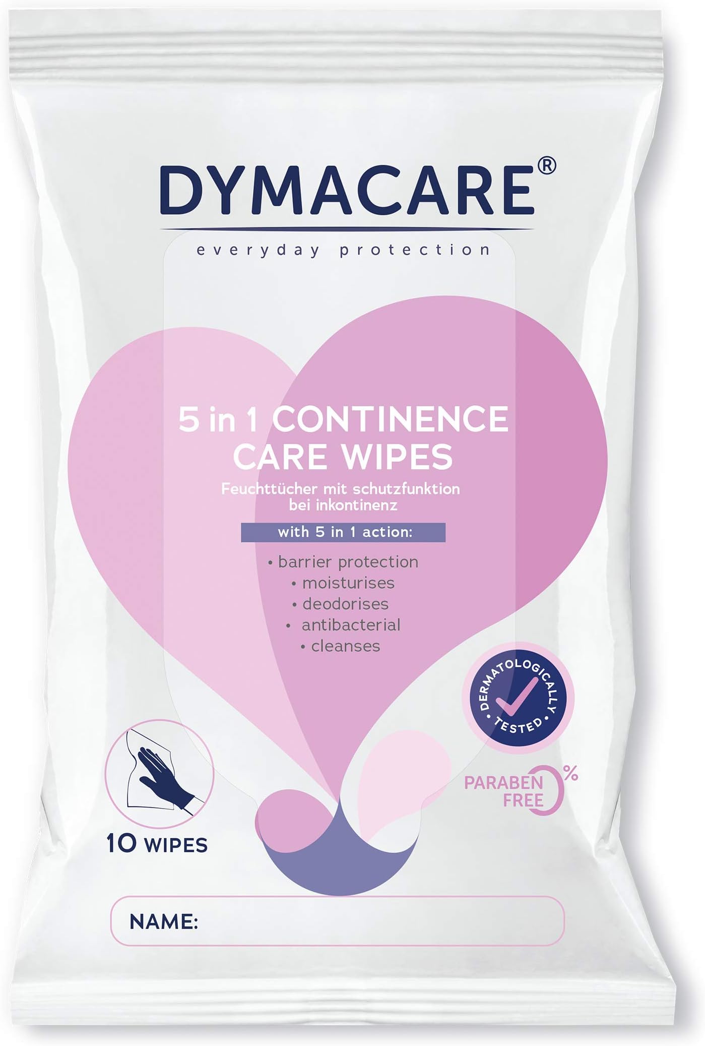 DYMACARE 5 in 1 Continence Care Wipes | Adult Scented Premium Disposable Incontinence Cloths | Skin Cleansing Wipes with Barrier Protection | 1 Pack (10 Wipes in Total)