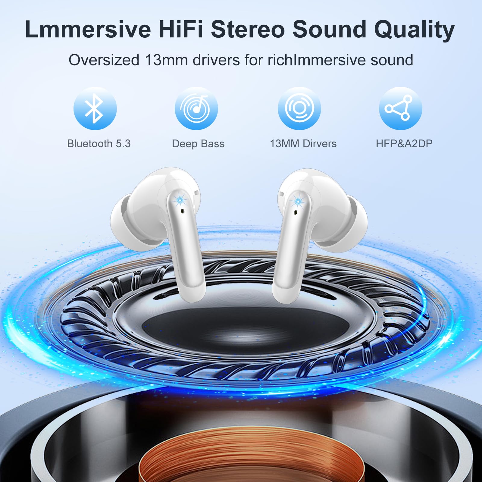 Cuffie Bluetooth, 56 Ore di Riproduzione, Auricolari Bluetooth 5.3 per iOS & Android